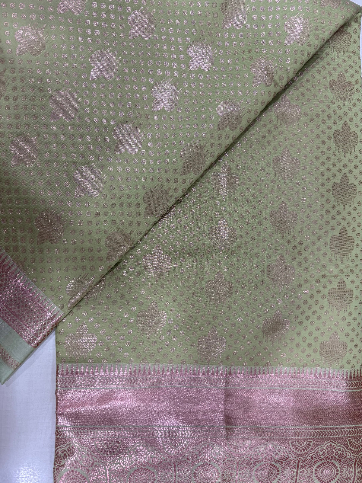 Peach green Jacquard Silk Saree - D00039
