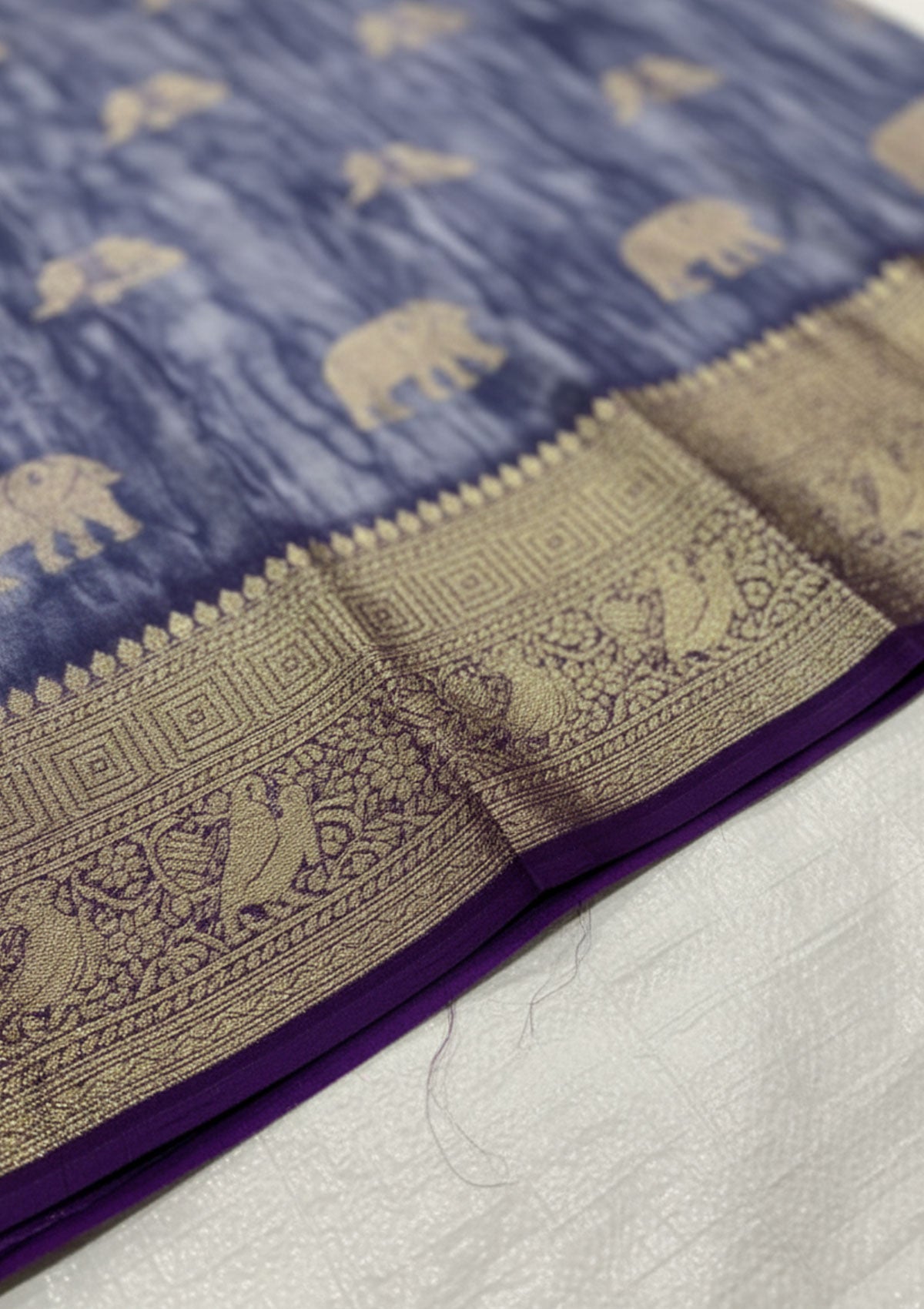 Elegant Grey & Purple Silk Saree with Zari Border