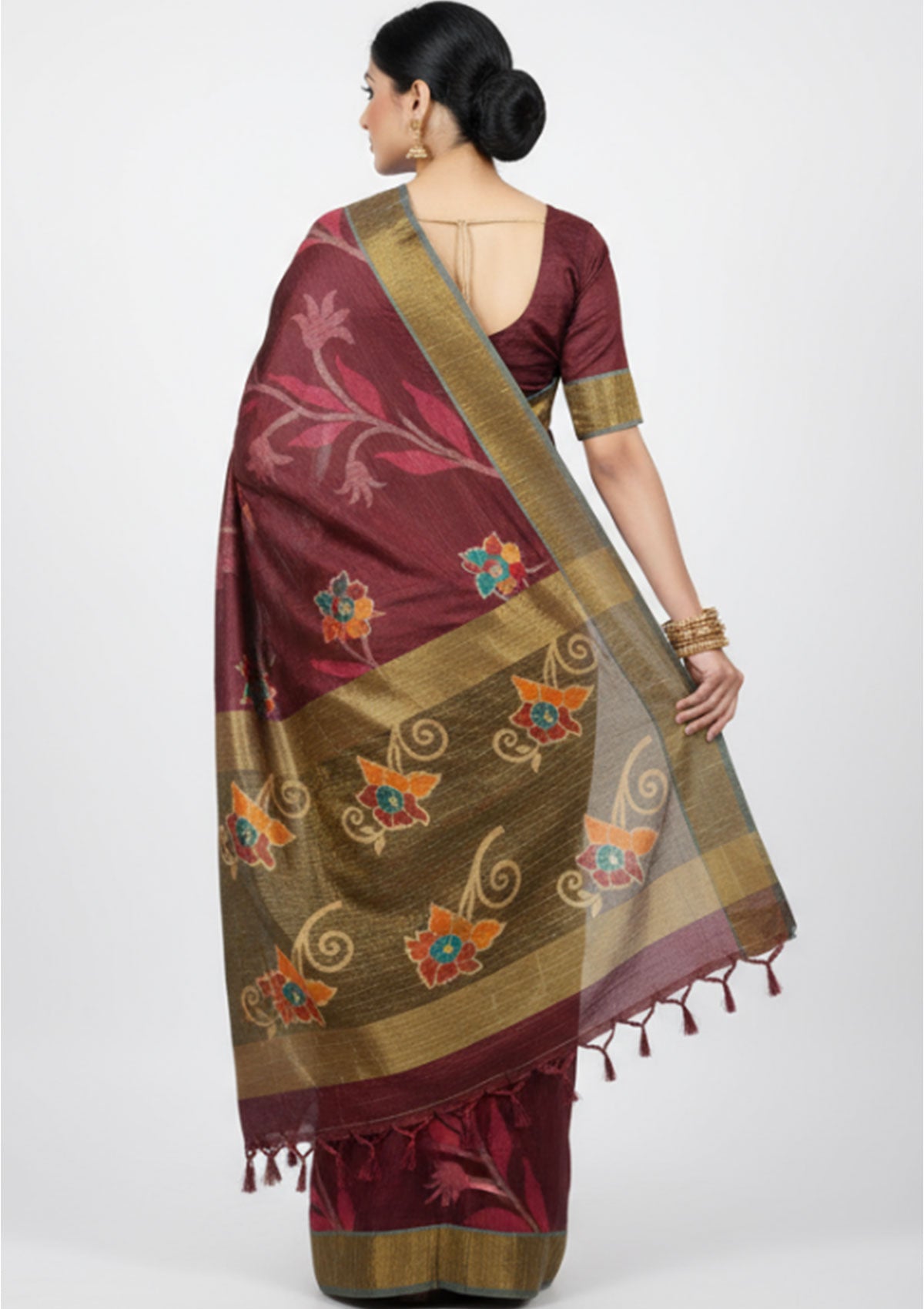Luxurious Maroon & Olive Green Embroidered Banarasi Silk Saree with Gold Zari Border