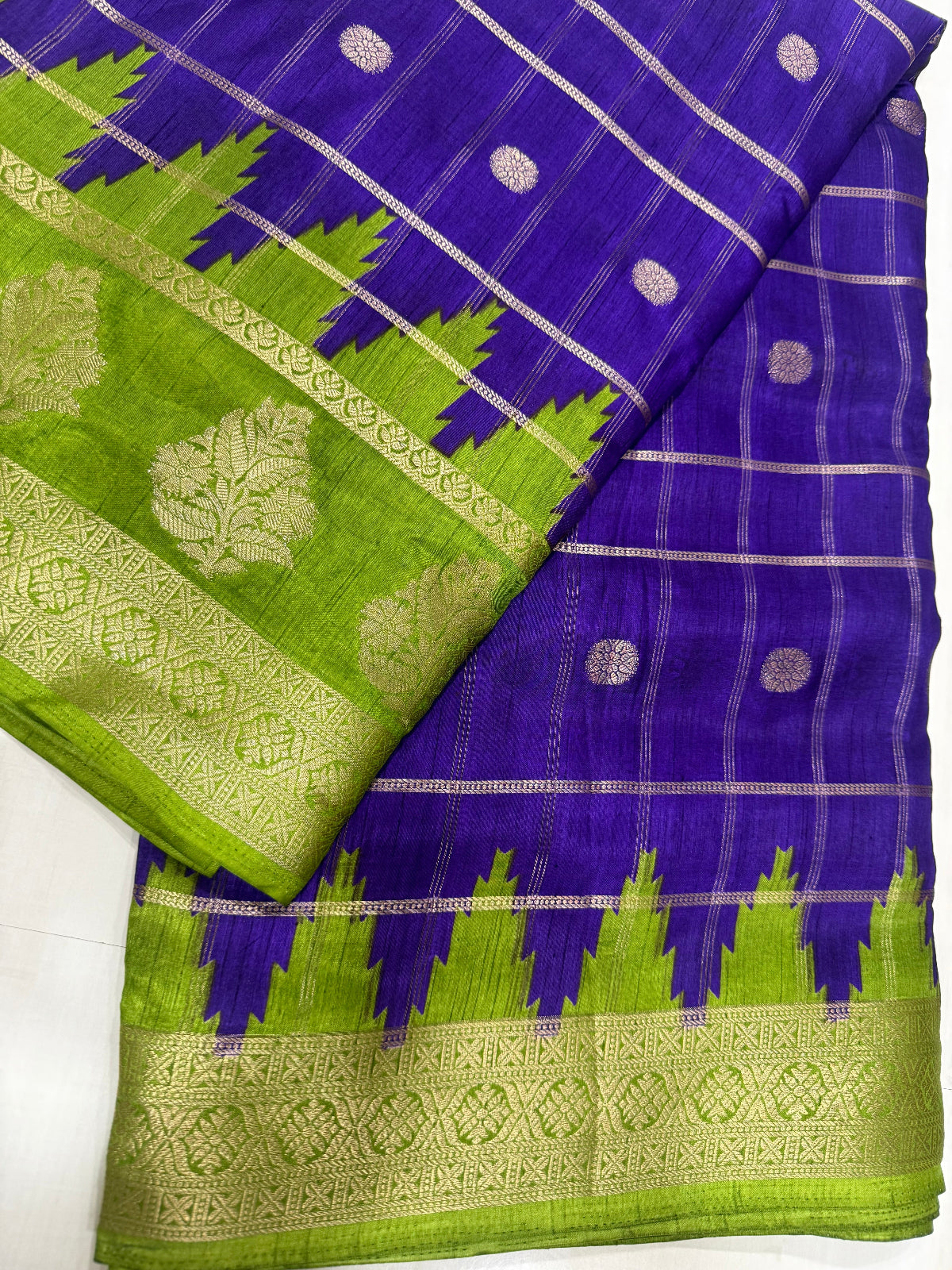 Premium Art Silk Saree with Temple Border & Zari Buttas