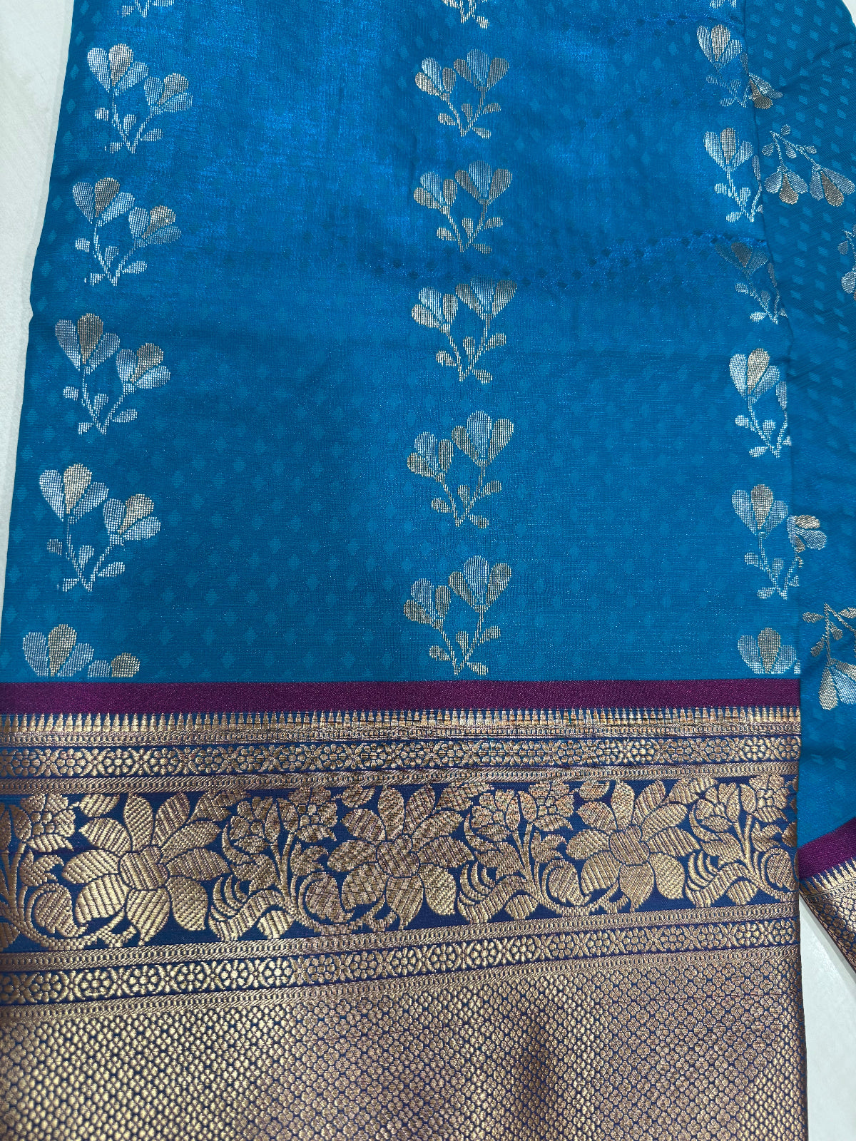 Navy Blue & Seafoam Saree- D00040