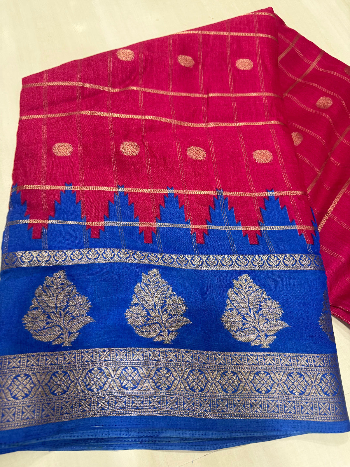 Premium Art Silk Saree with Temple Border & Zari Buttas
