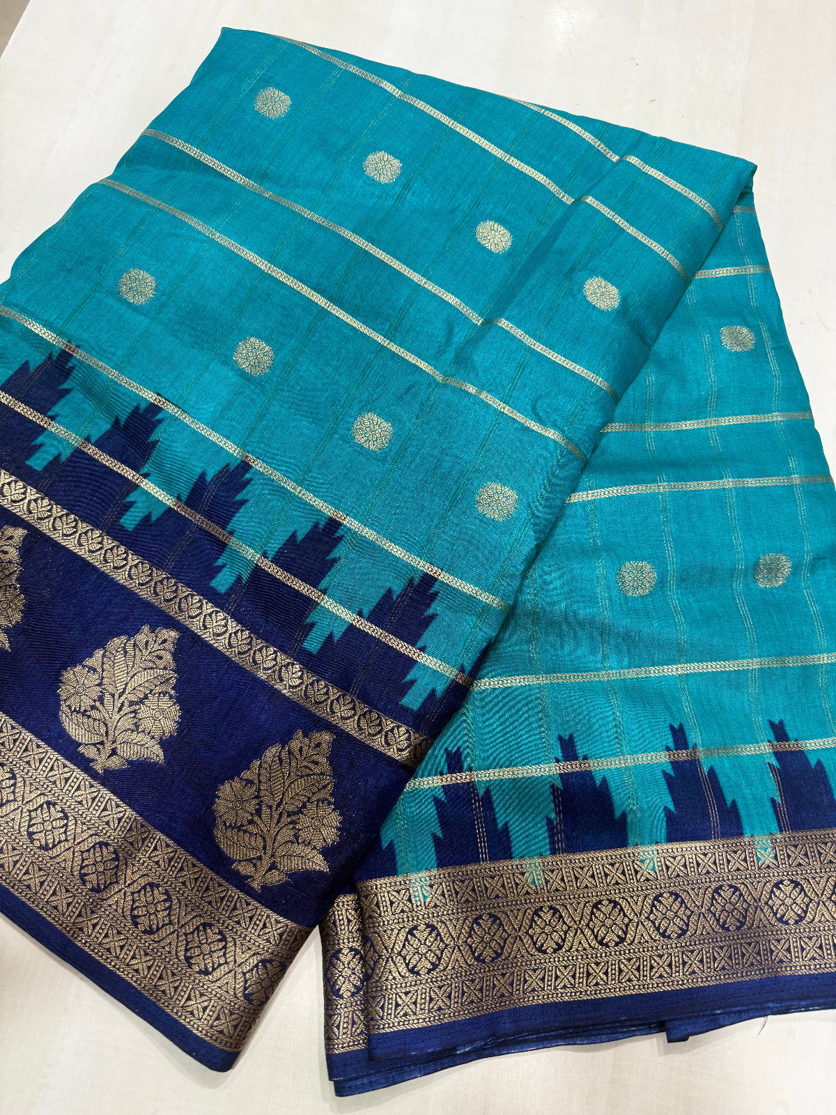 Premium Art Silk Saree with Temple Border & Zari Buttas