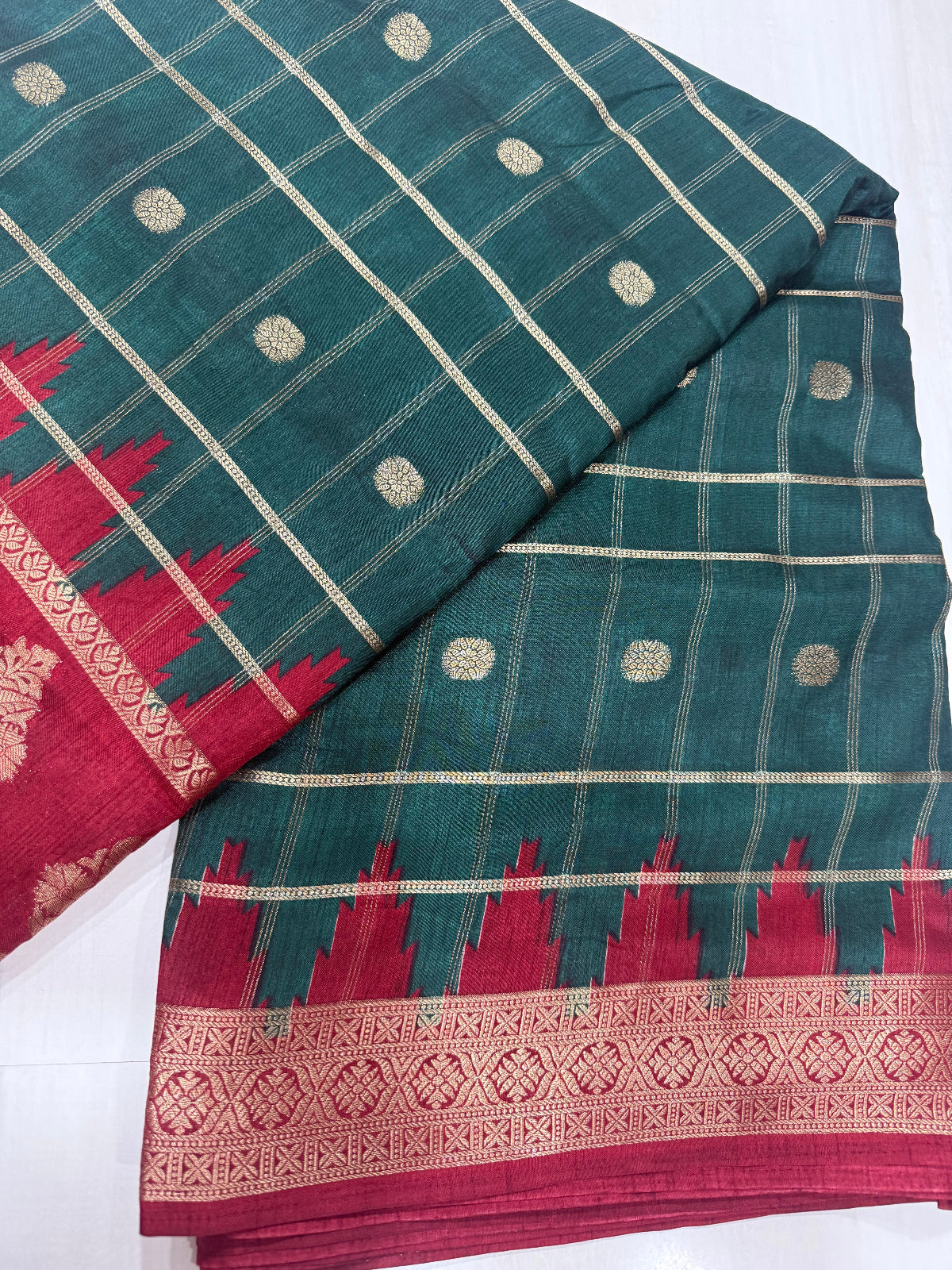 Premium Art Silk Saree with Temple Border & Zari Buttas