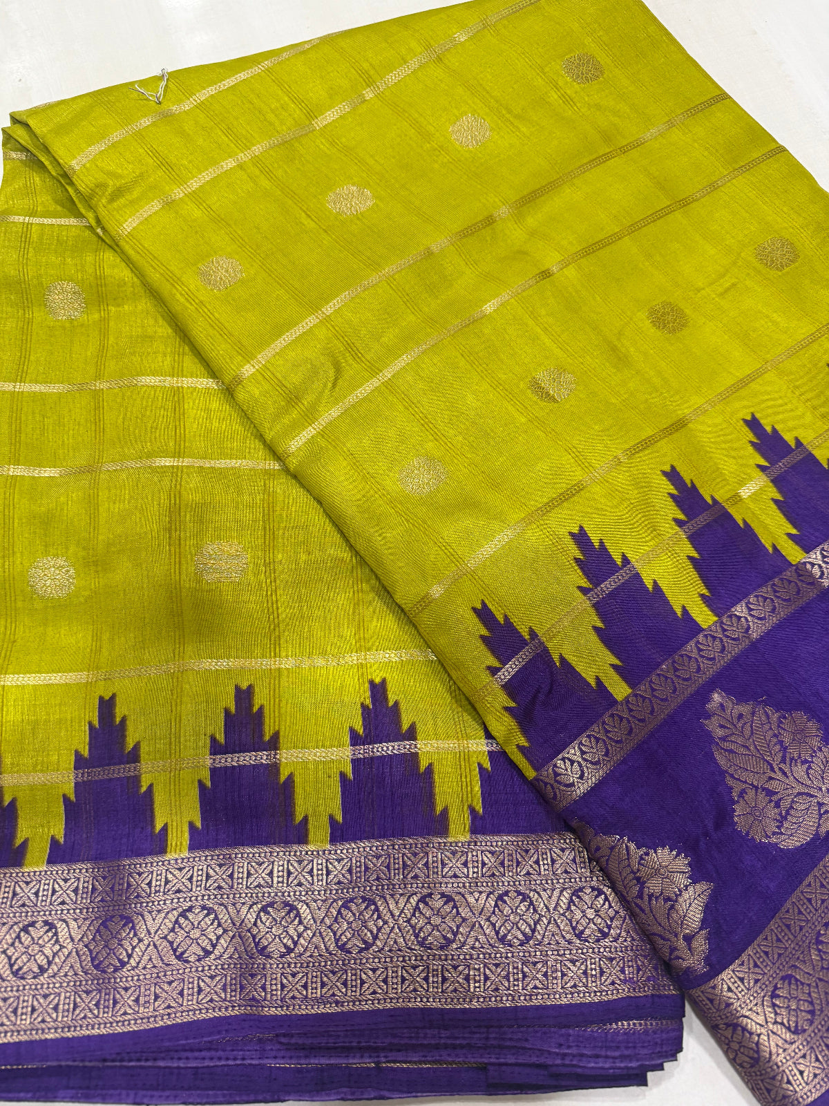 Premium Art Silk Saree with Temple Border & Zari Buttas