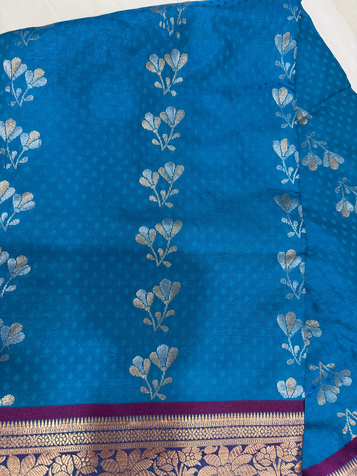 Navy Blue & Seafoam Saree- D00040