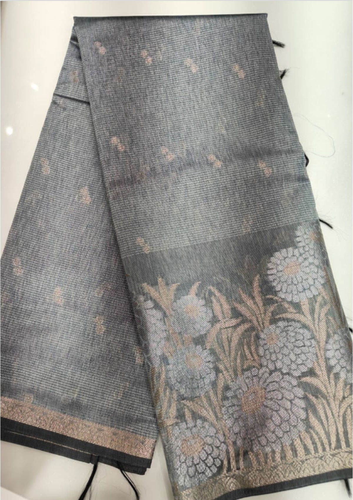 Premium Grey Saree with Golden Embroidered Border