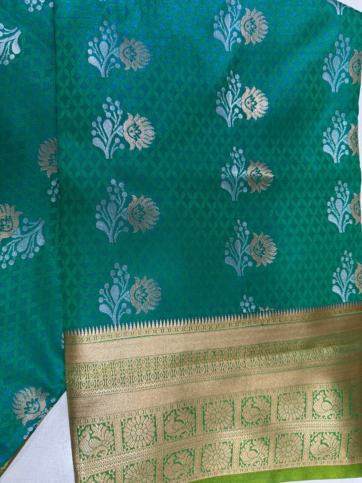 Radiant Lime Green & Magenta Silk Saree - D00026