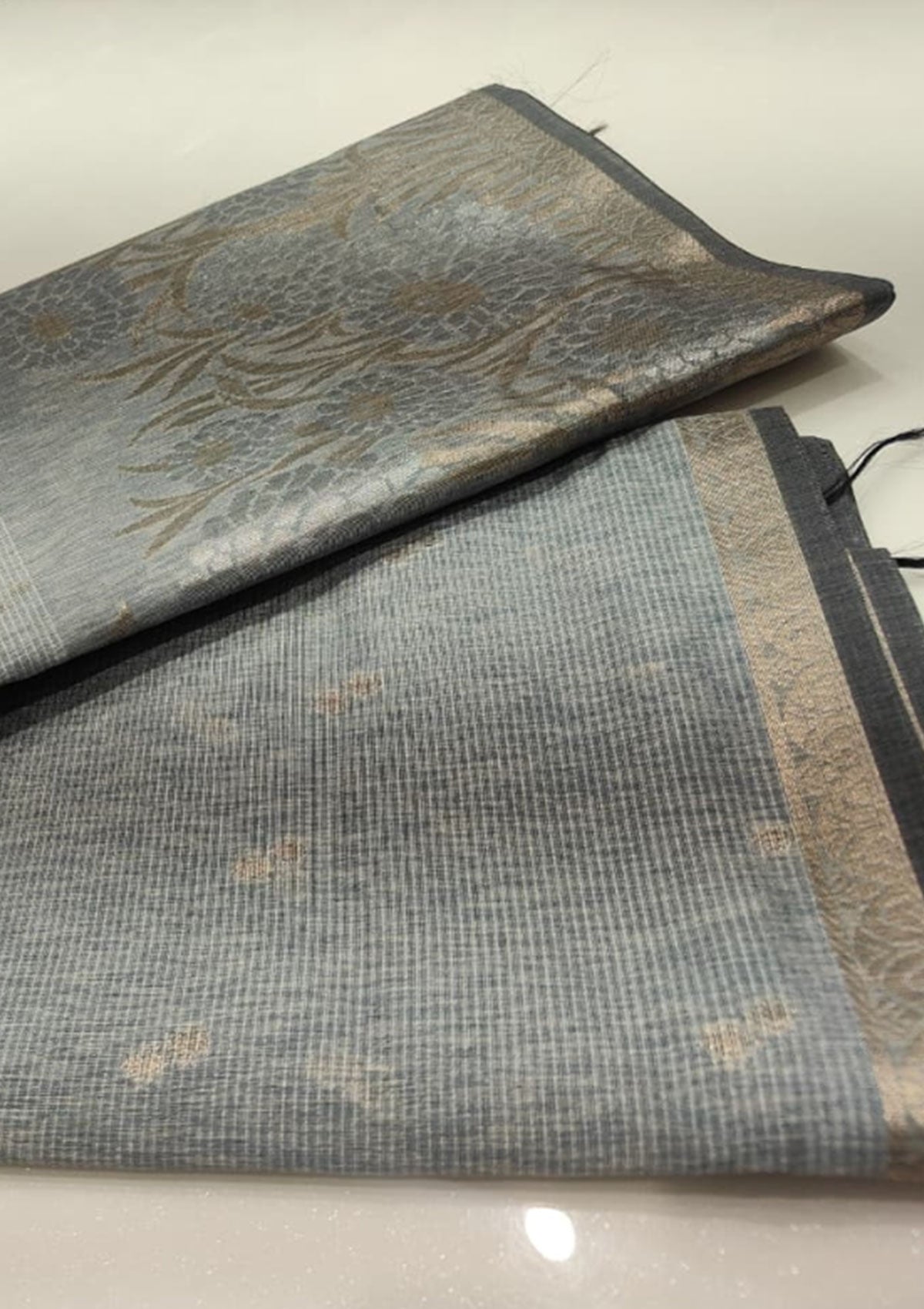 Premium Grey Saree with Golden Embroidered Border