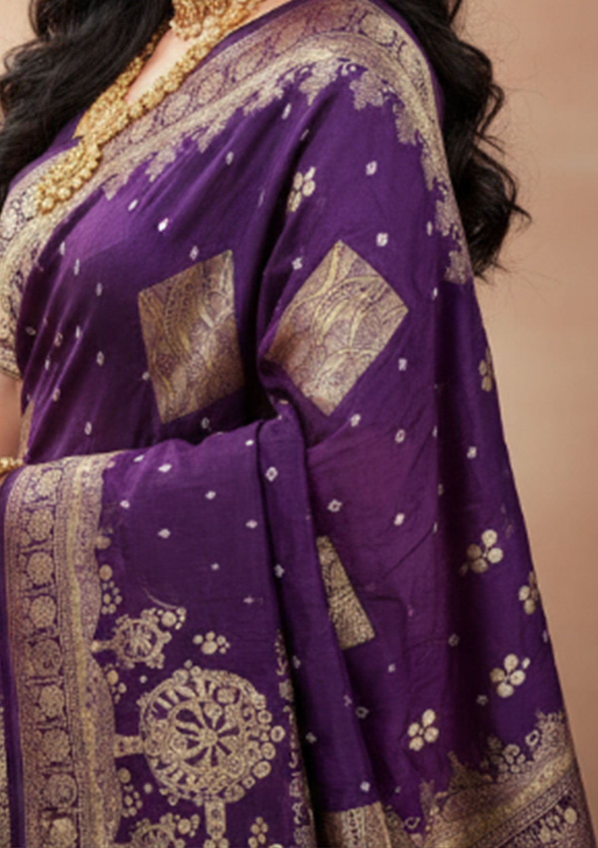 Premium Purple Banarasi Saree with Gold Embroidered Motifs