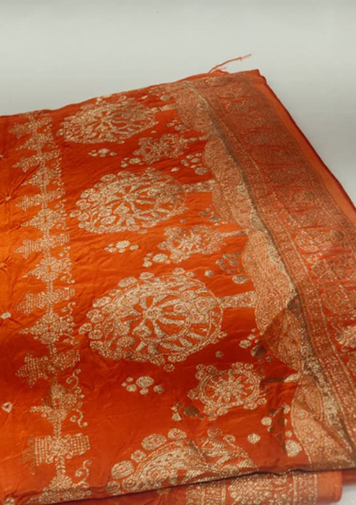 Premium Rust Orange Banarasi Saree with Gold Embroidered Pallu