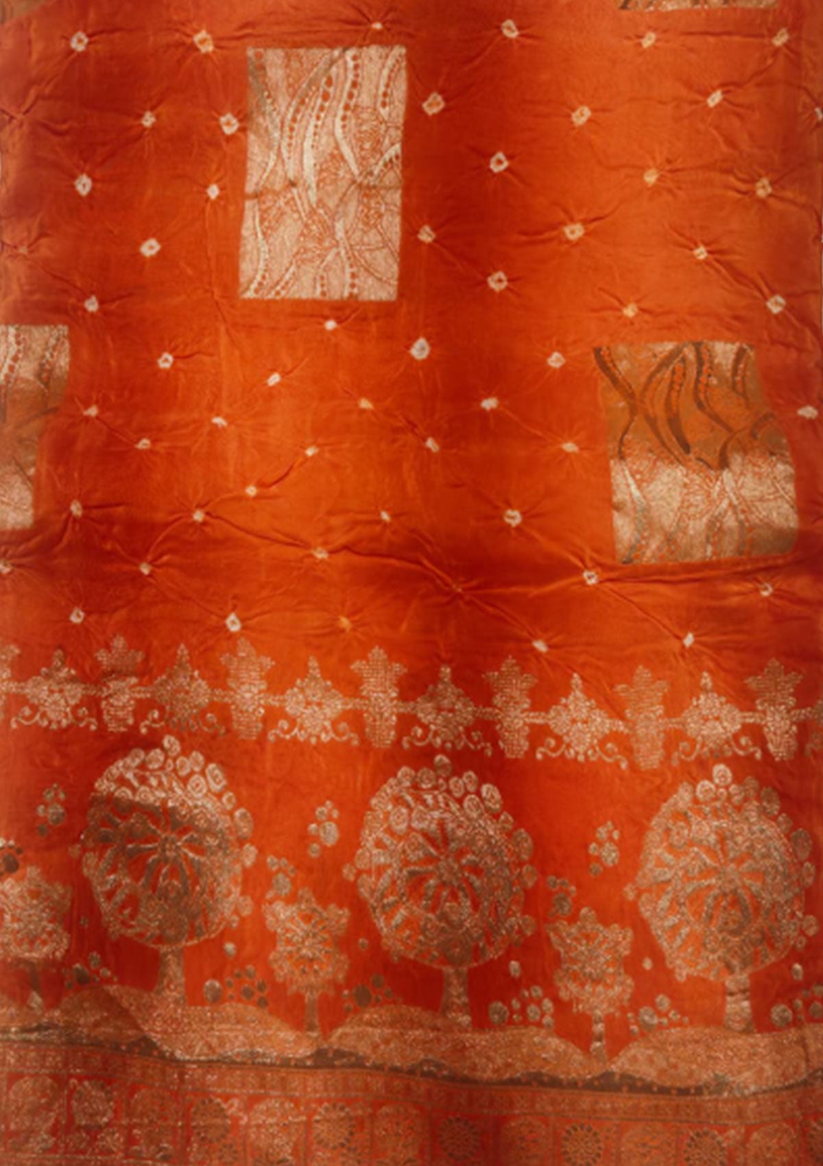 Premium Rust Orange Banarasi Saree with Gold Embroidered Pallu