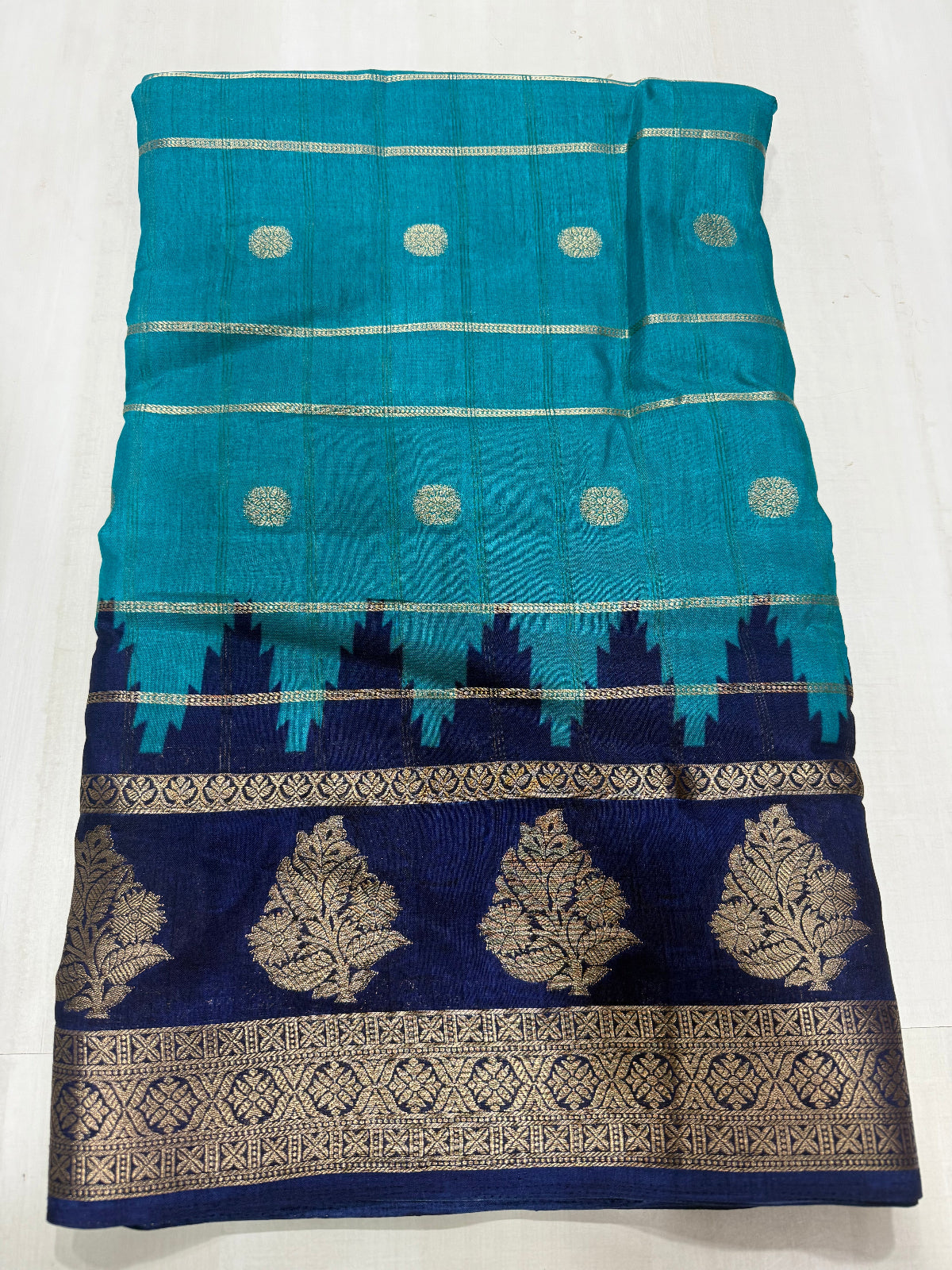 Premium Art Silk Saree with Temple Border & Zari Buttas