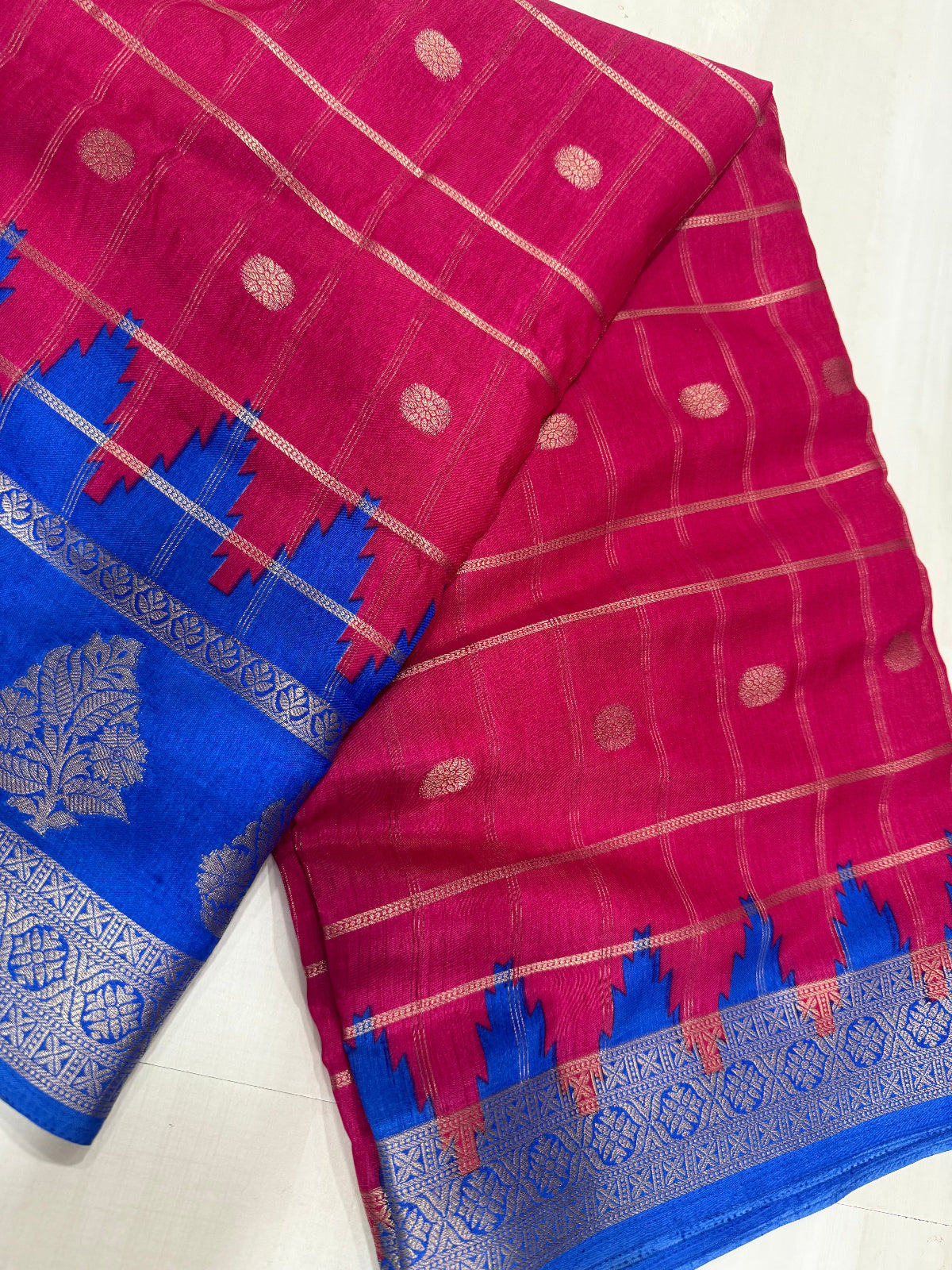 Premium Art Silk Saree with Temple Border & Zari Buttas