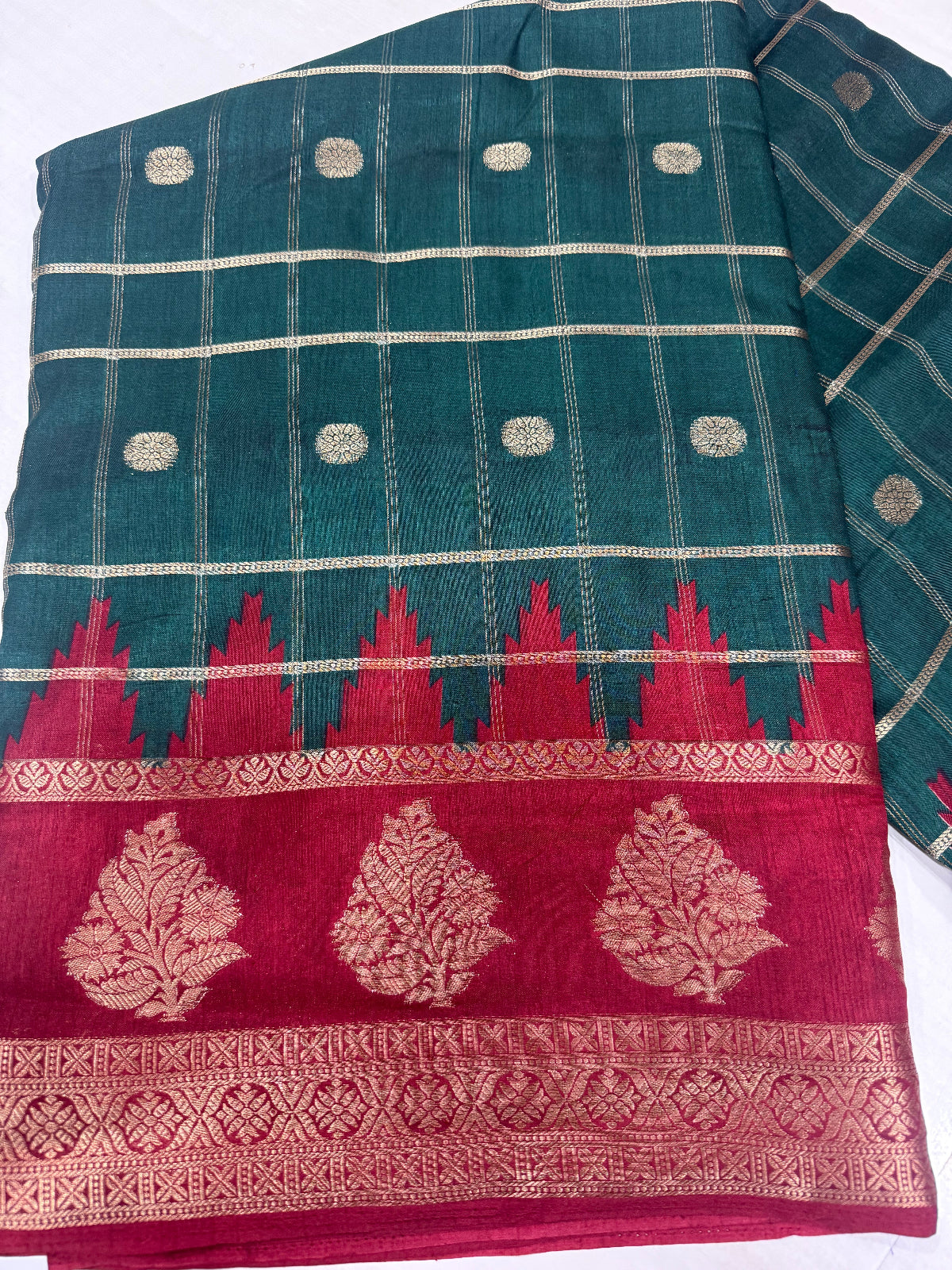 Premium Art Silk Saree with Temple Border & Zari Buttas