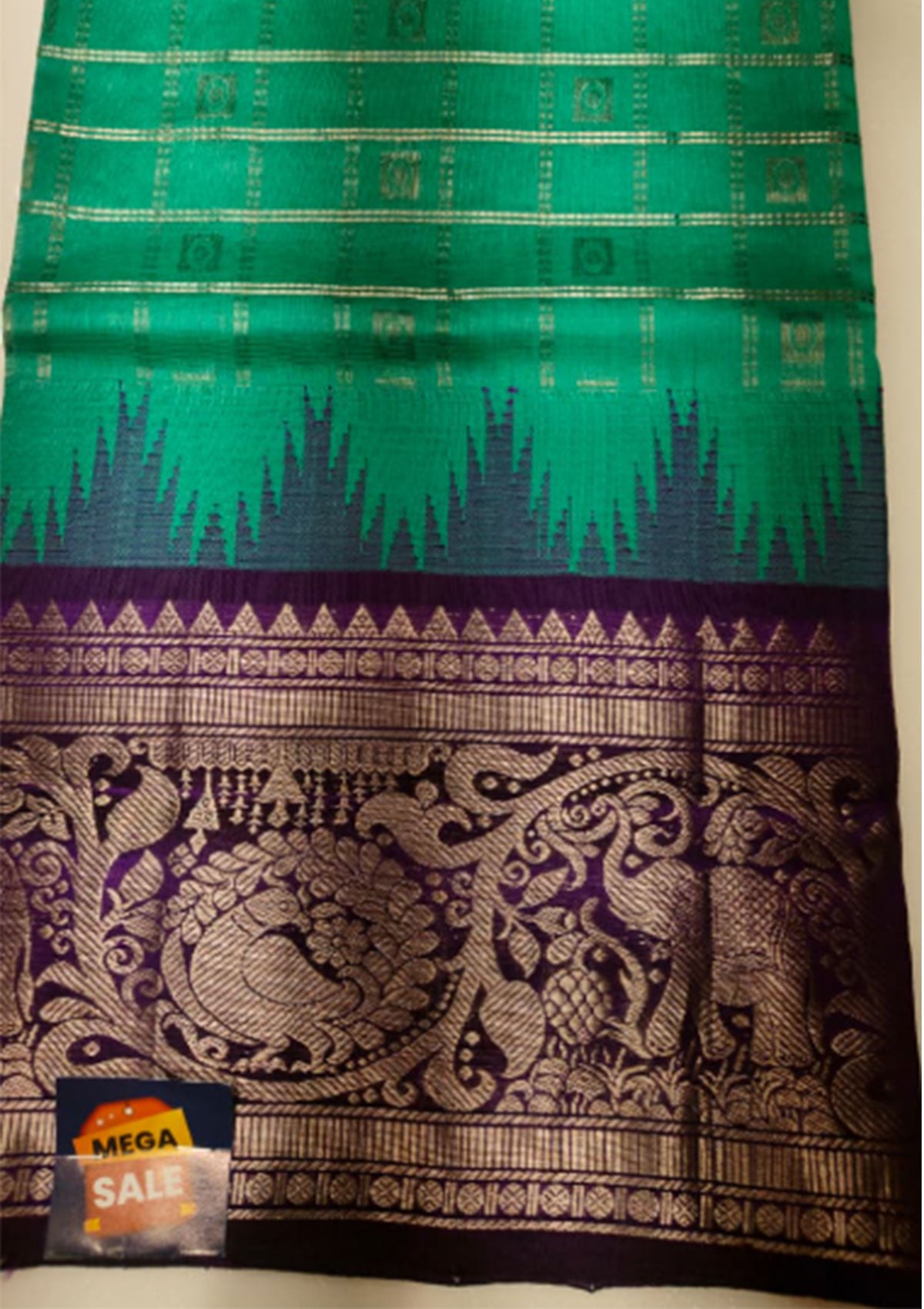 Premium Emerald Green & Deep Purple Silk Saree