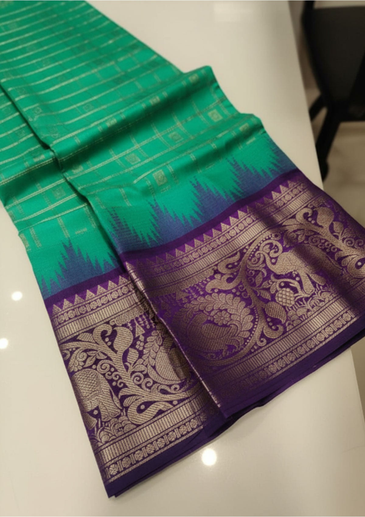Premium Emerald Green & Deep Purple Silk Saree