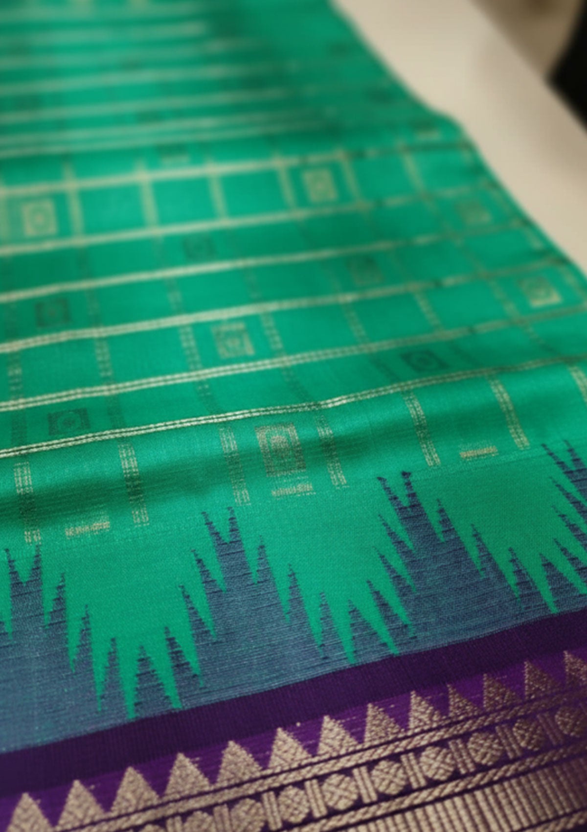 Premium Emerald Green & Deep Purple Silk Saree