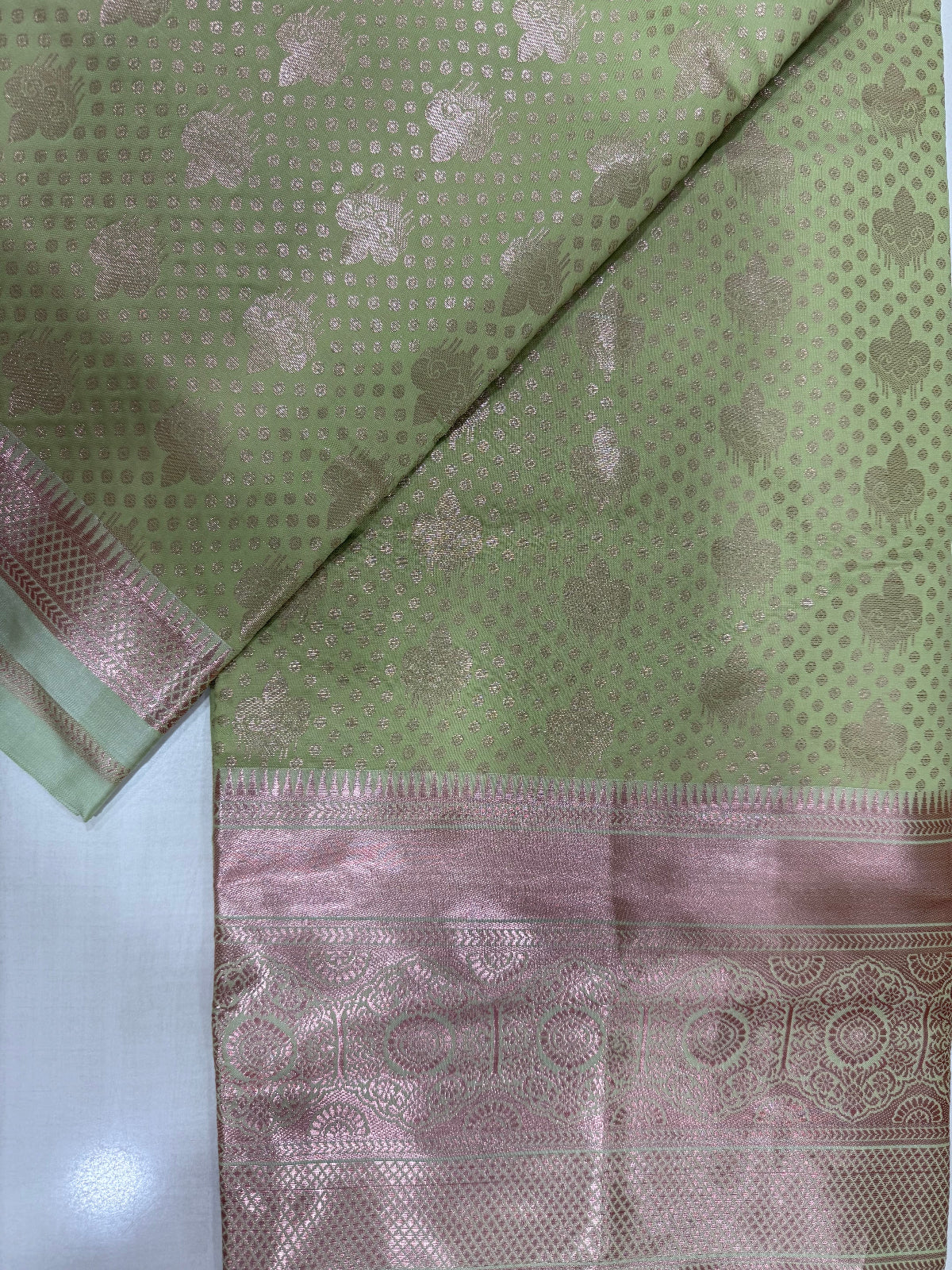 Peach green Jacquard Silk Saree - D00039