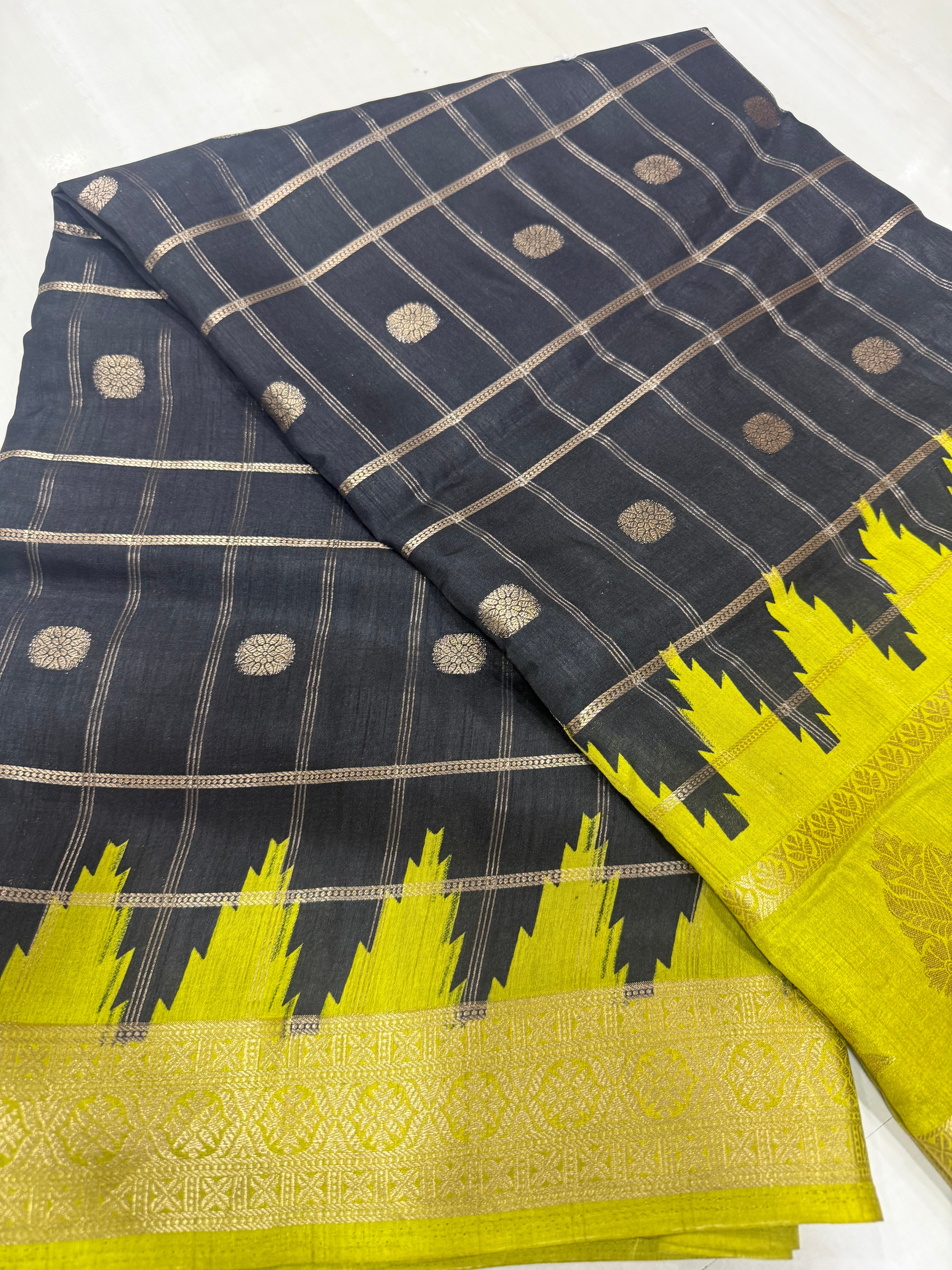 Premium Art Silk Saree with Temple Border & Zari Buttas