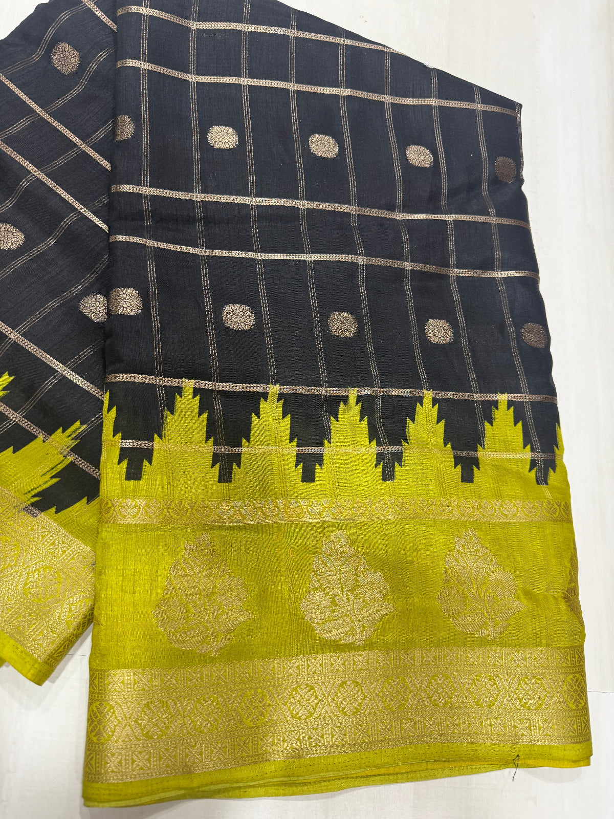 Premium Art Silk Saree with Temple Border & Zari Buttas
