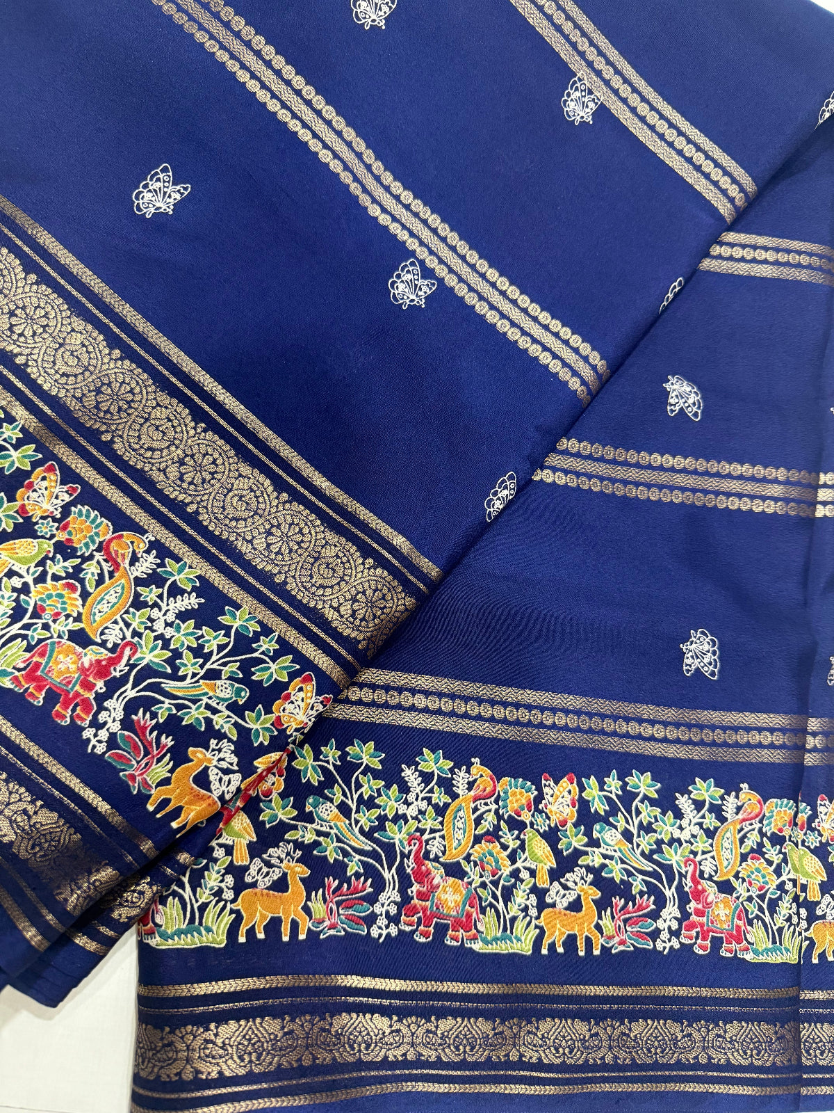 Exquisite Nature-Inspired Soft Silk Saree with Wildlife Border & Butterfly Buttas