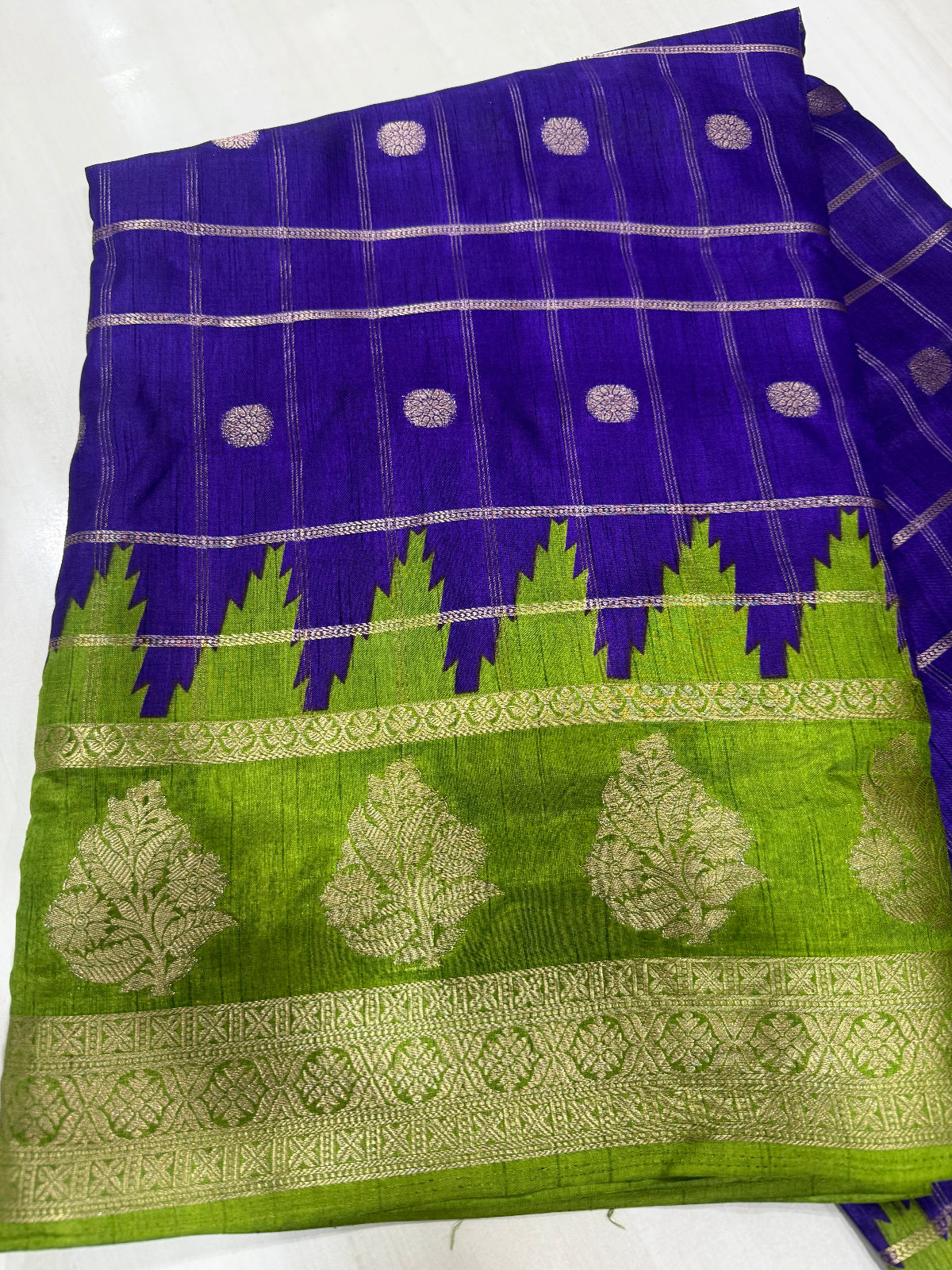 Premium Art Silk Saree with Temple Border & Zari Buttas
