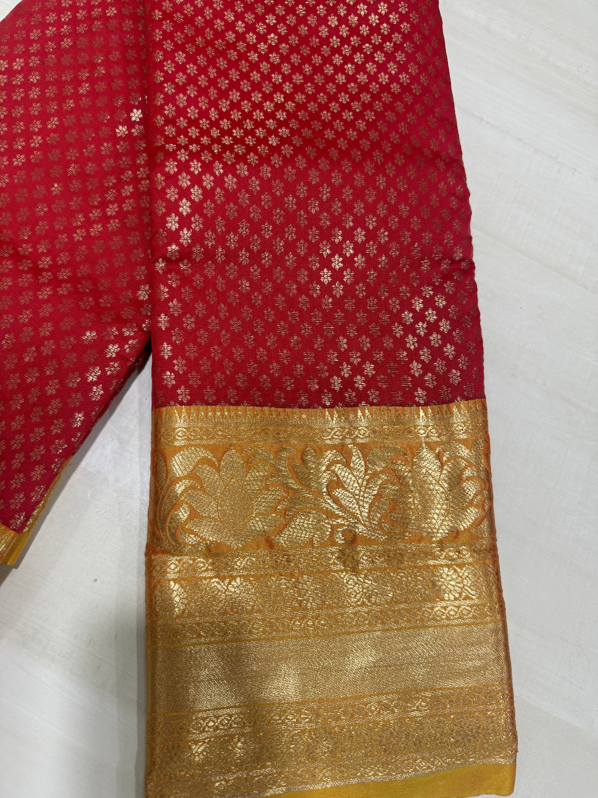 Red and gold soft silk semi pattu - D00052