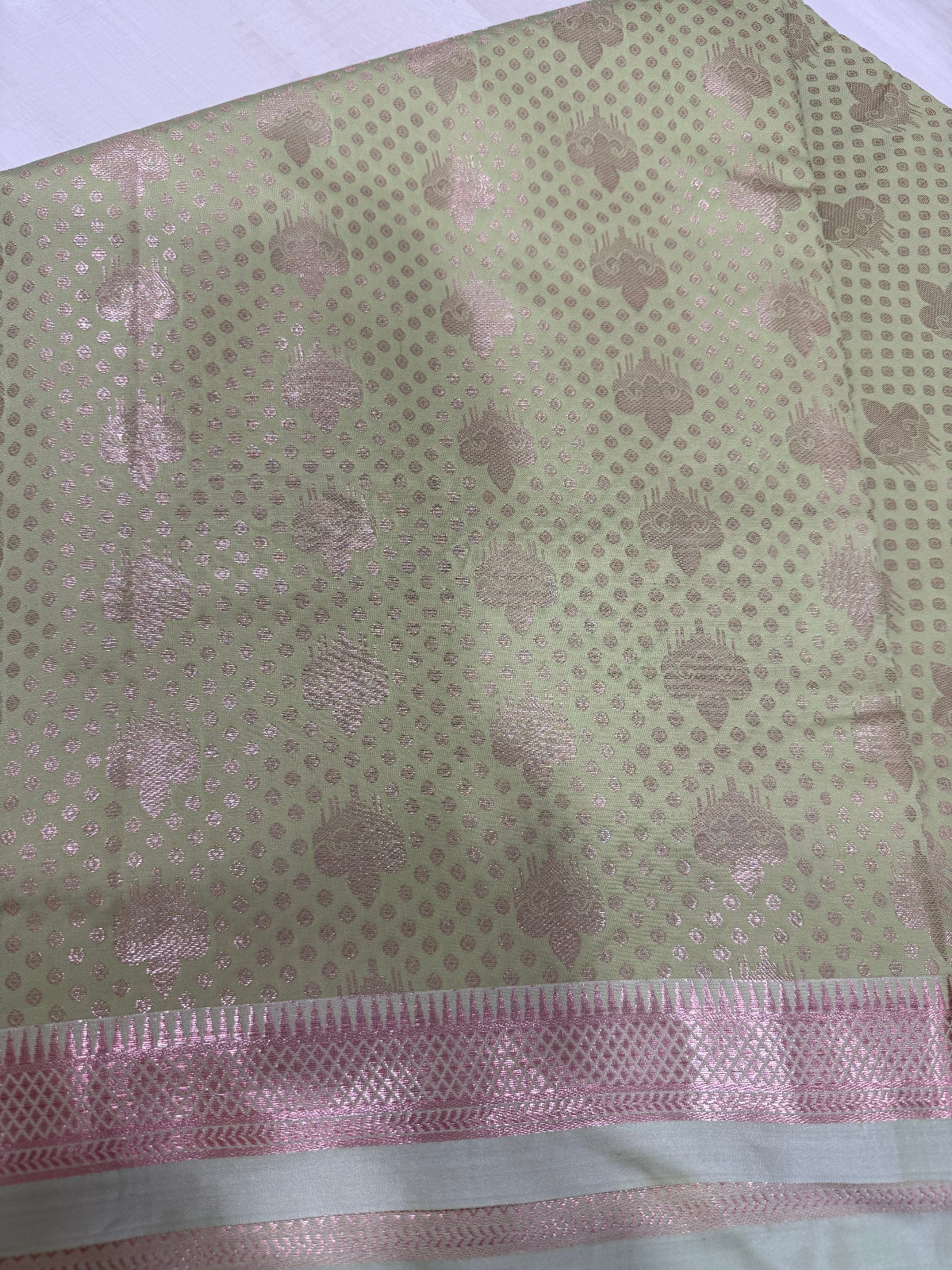 Peach green Jacquard Silk Saree - D00039
