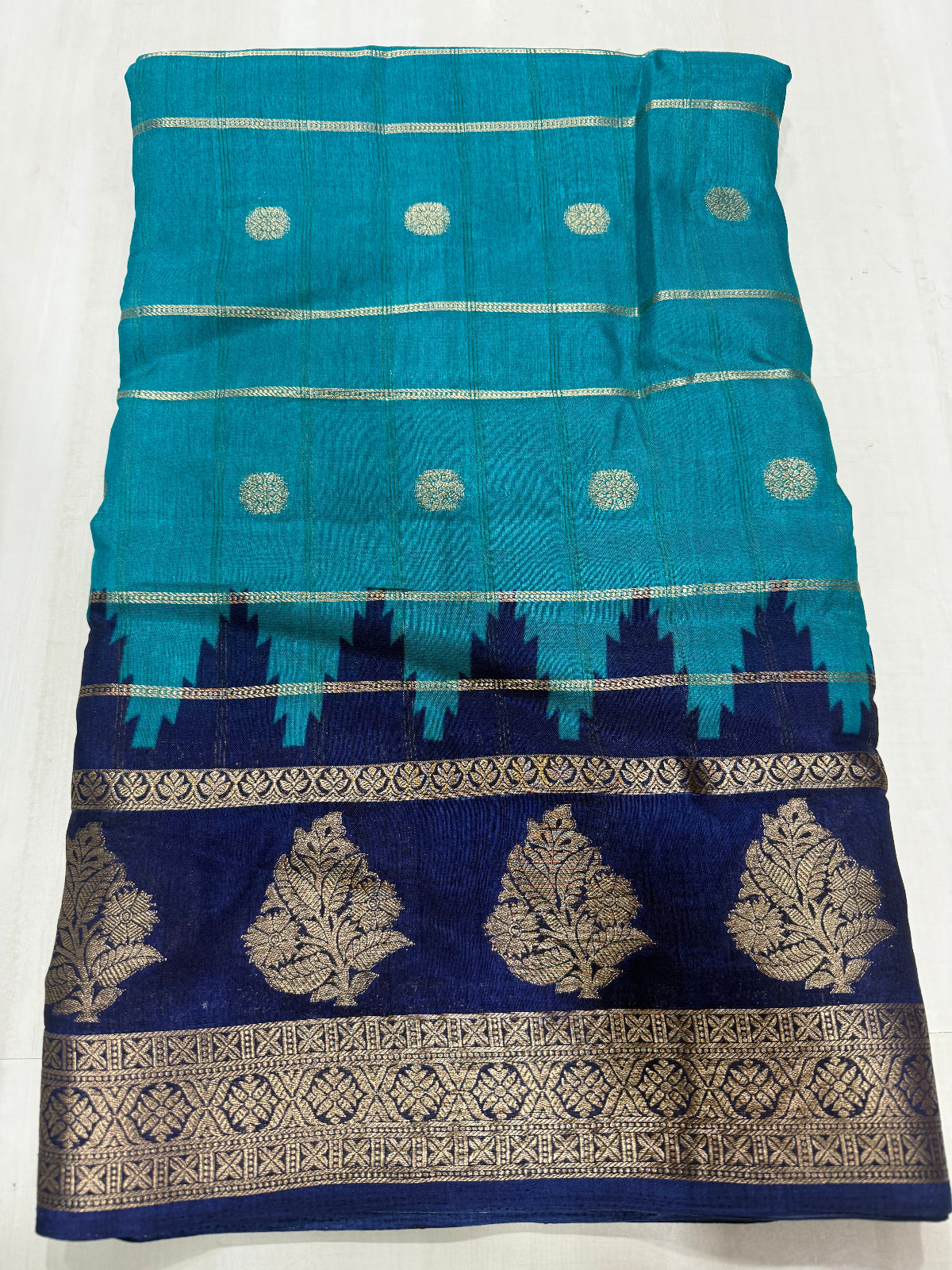 Premium Art Silk Saree with Temple Border & Zari Buttas