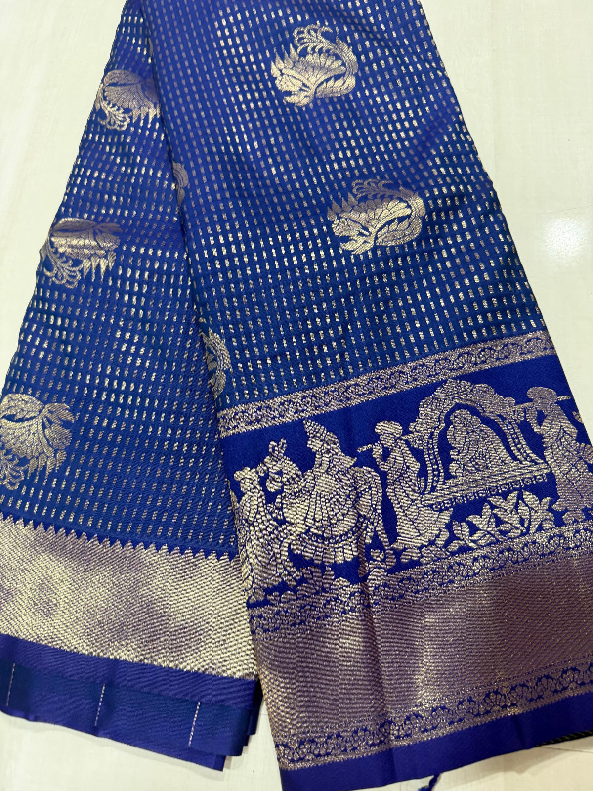 Fuchsia & Teal Heritage Silk Saree with Mythological Border
 - D00035