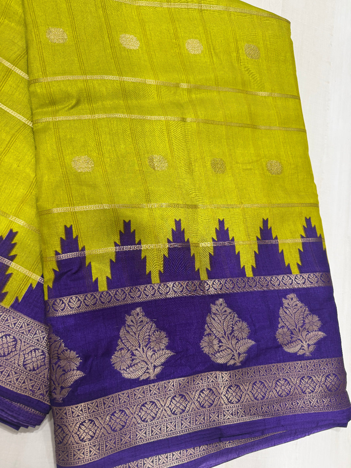 Premium Art Silk Saree with Temple Border & Zari Buttas