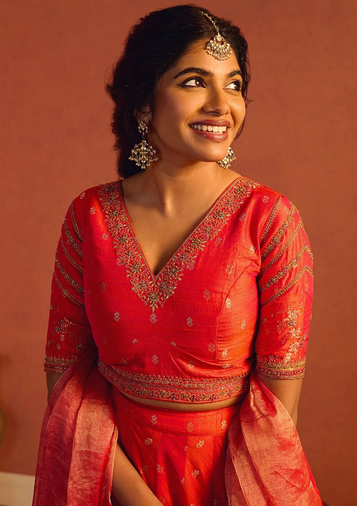 Sunset Orange Banarasi Silk Lehenga Set