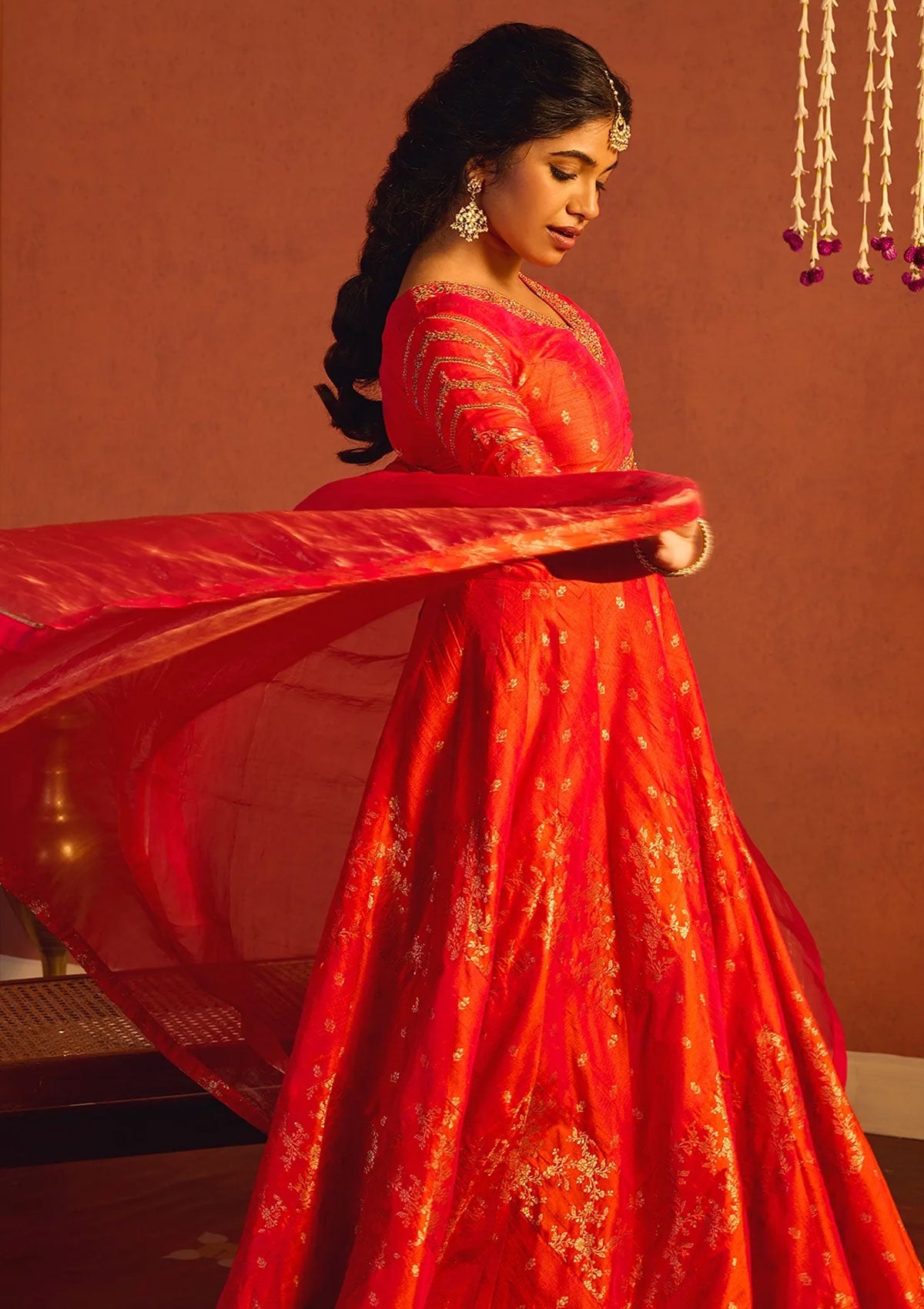 Sunset Orange Banarasi Silk Lehenga Set