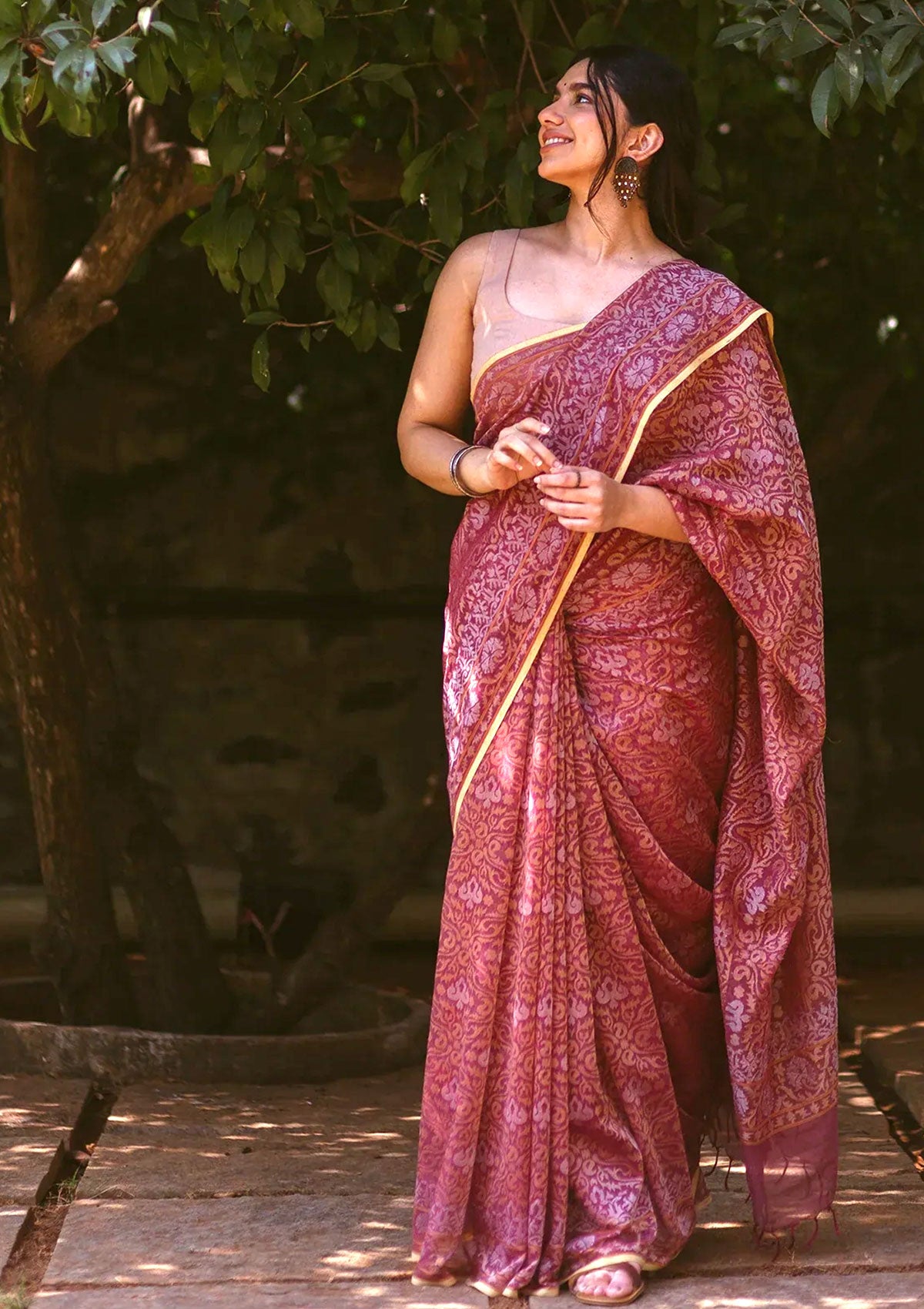 Dusty Pink Handloom Banarasi Jamdani Saree