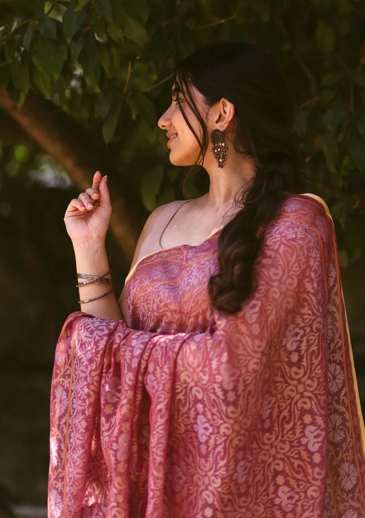 Dusty Pink Handloom Banarasi Jamdani Saree