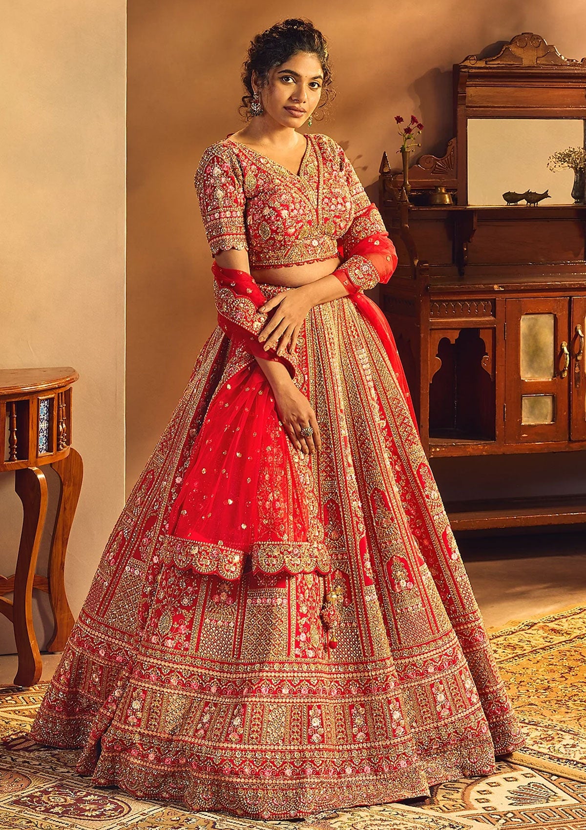 Regal Bridal Red Embroidered Lehenga Set