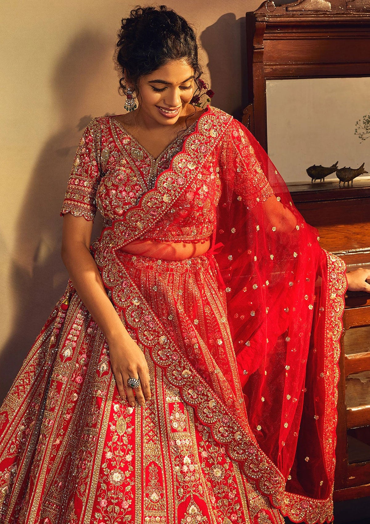 Regal Bridal Red Embroidered Lehenga Set