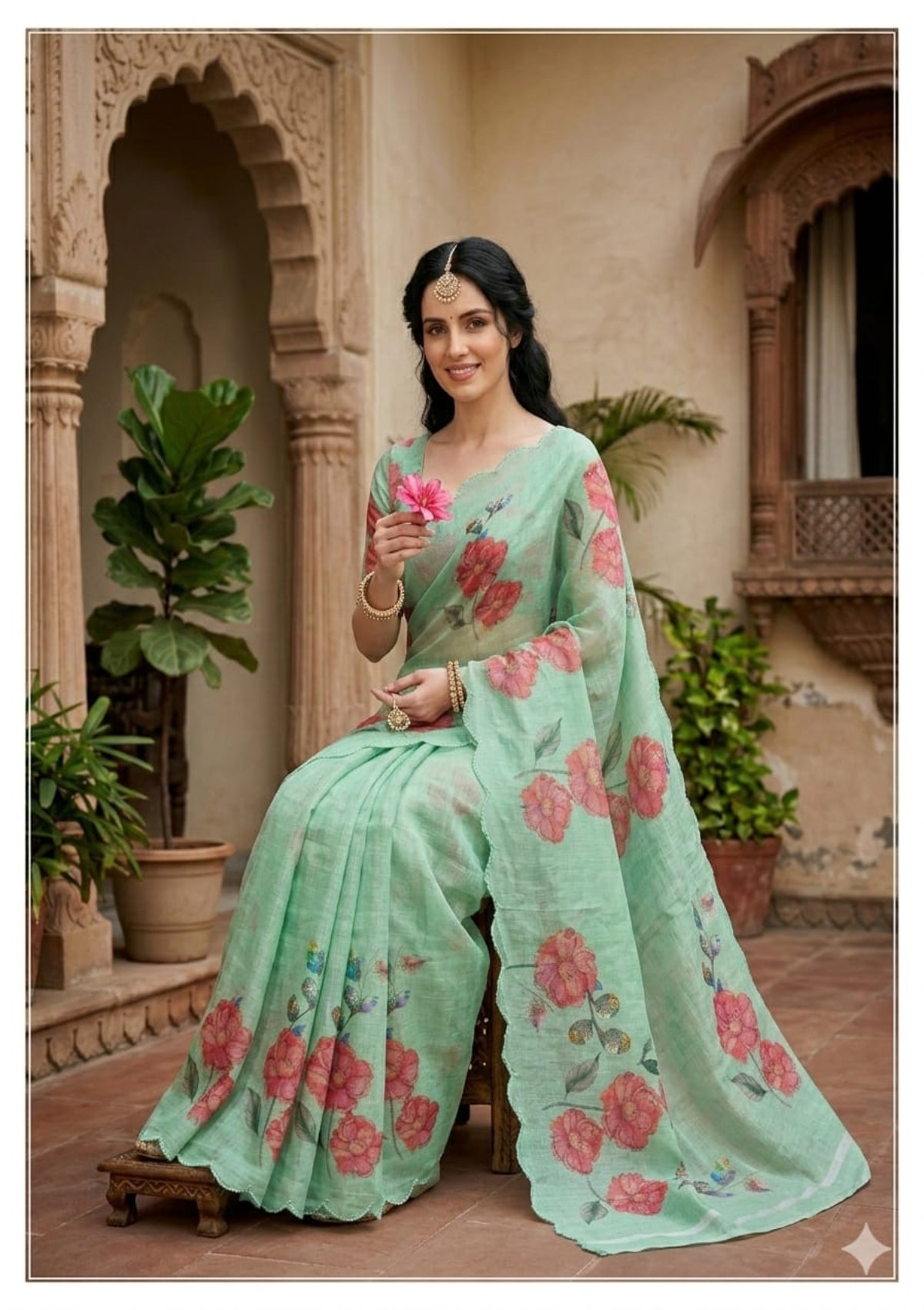 Seafoam Green & Deep Rose - D00034