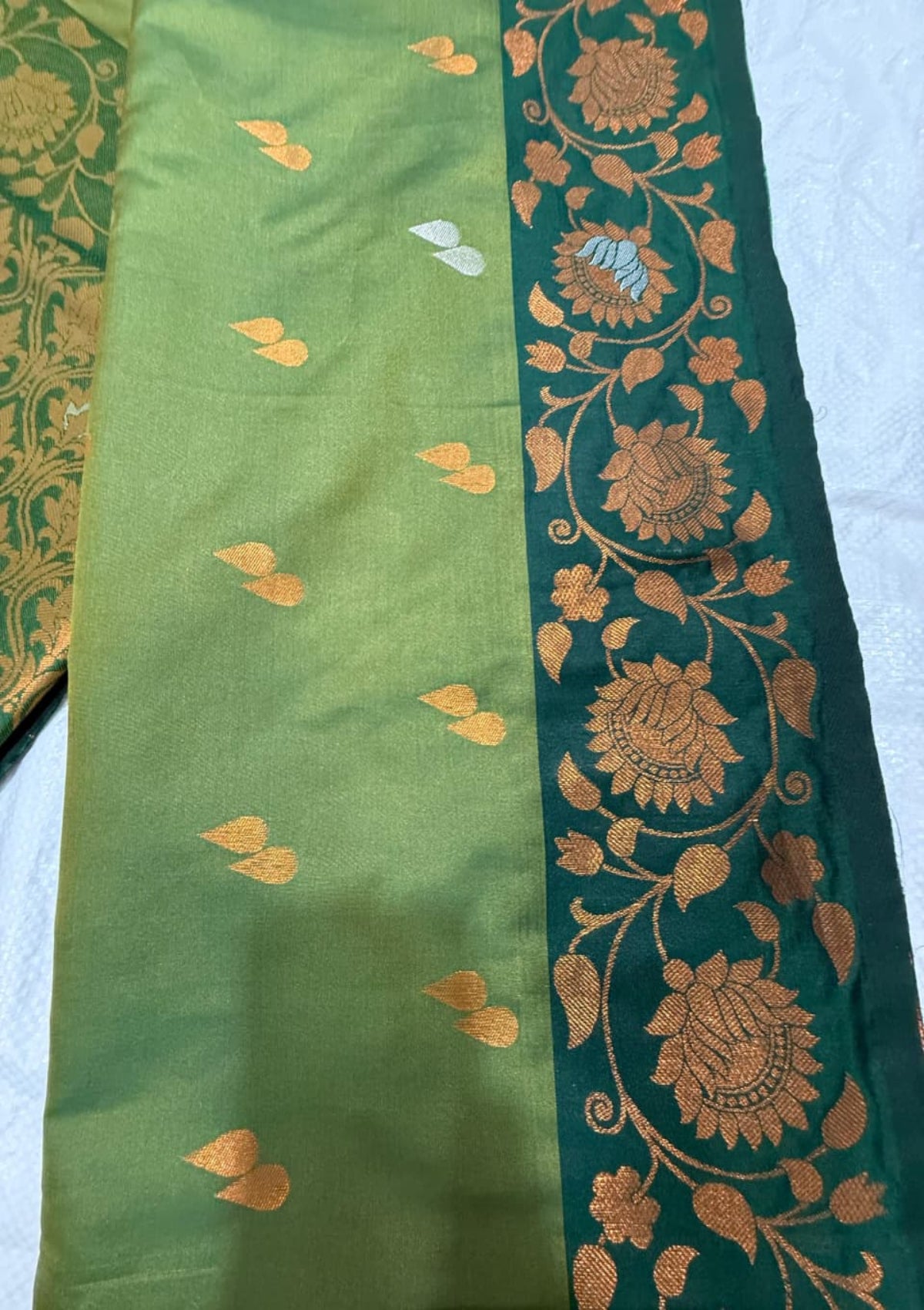 Olive & Bottle Green Banarasi Soft Silk Saree - D00014