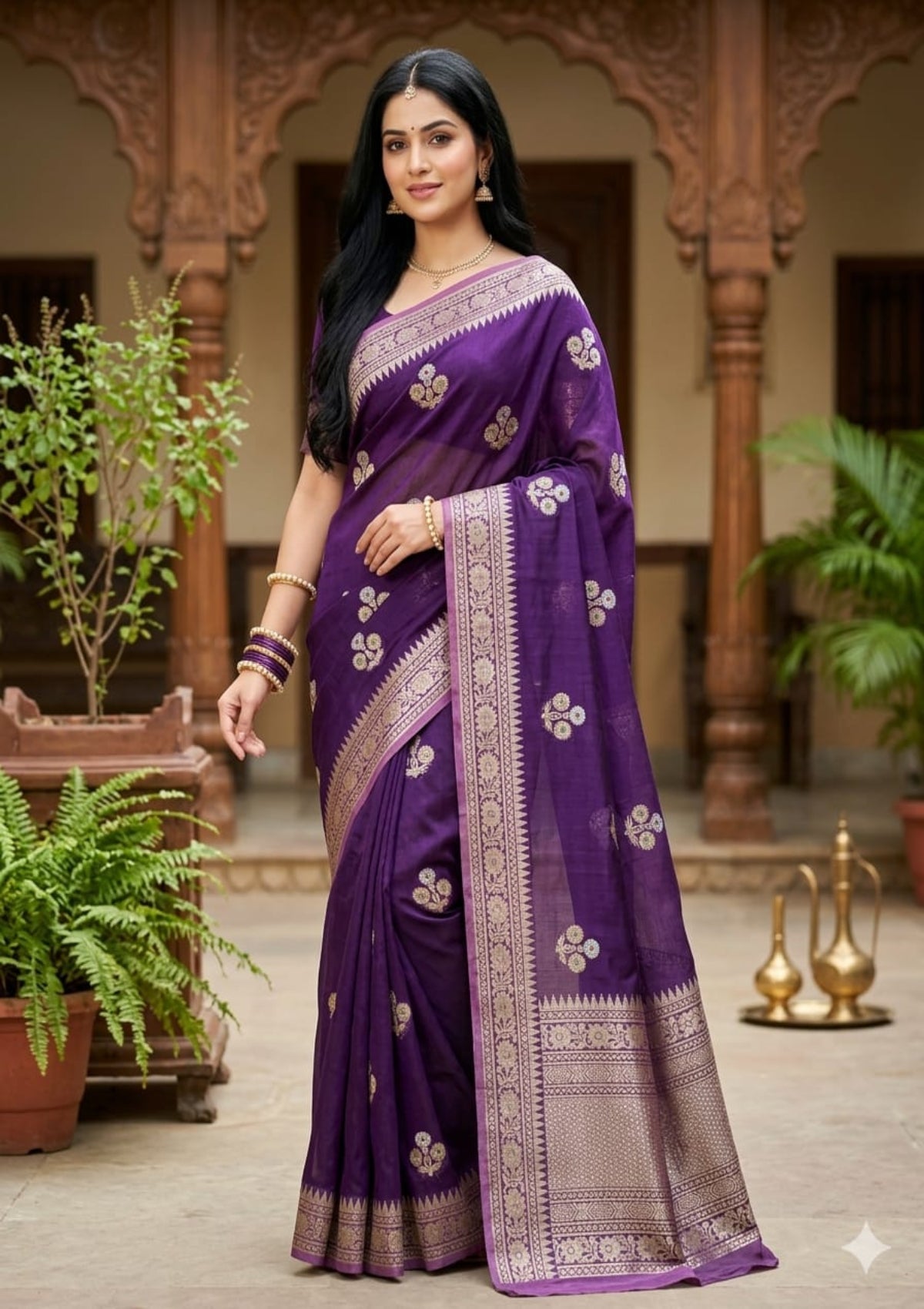 Antique Gold Zari Weaving and Designer Border - D00026