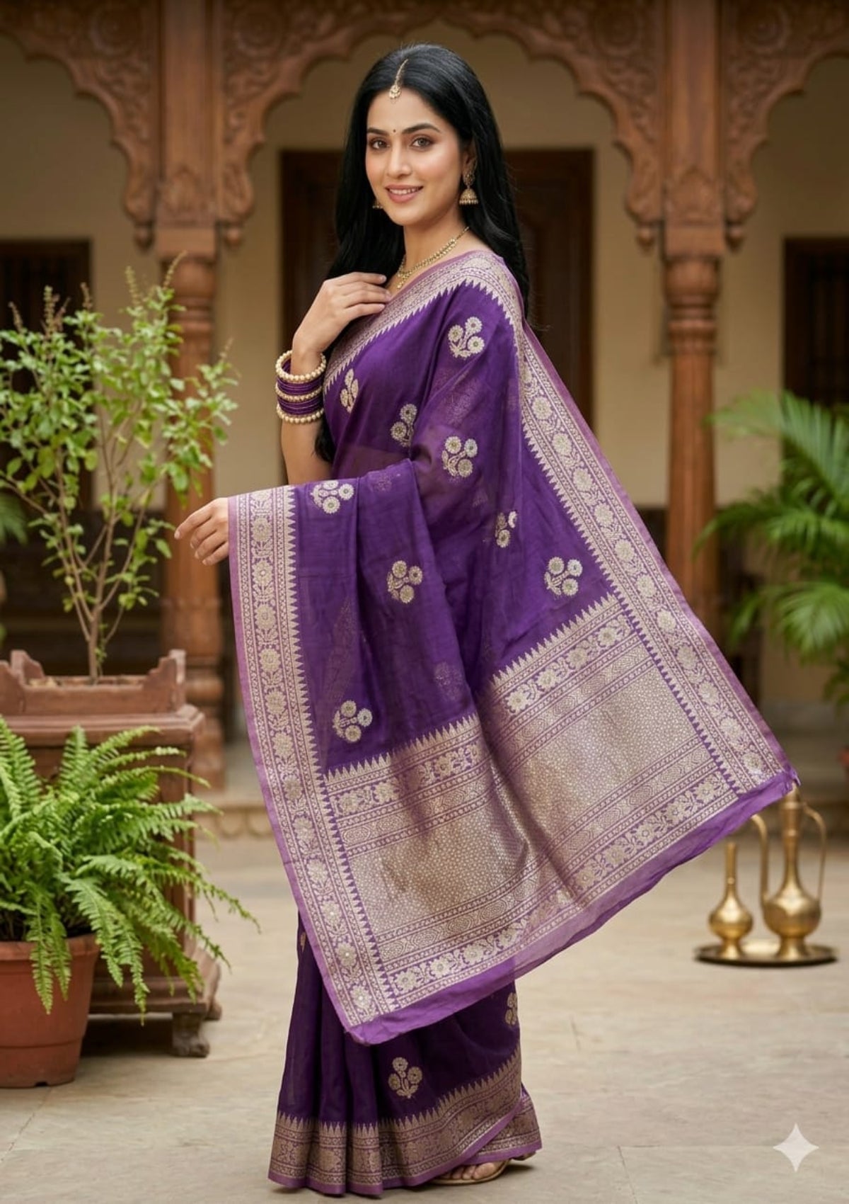 Antique Gold Zari Weaving and Designer Border - D00026