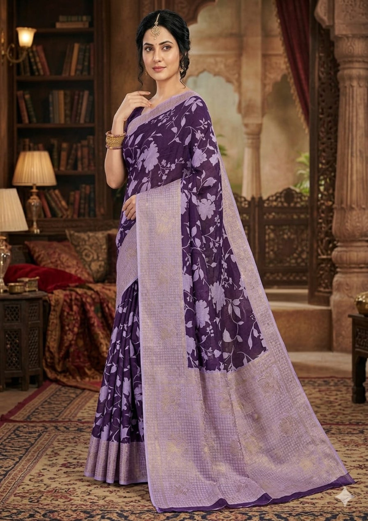 Midnight Black & Rose Gold Banarasi Soft Silk Saree with Elegant Floral Jaal and Tassel Detail- D00027