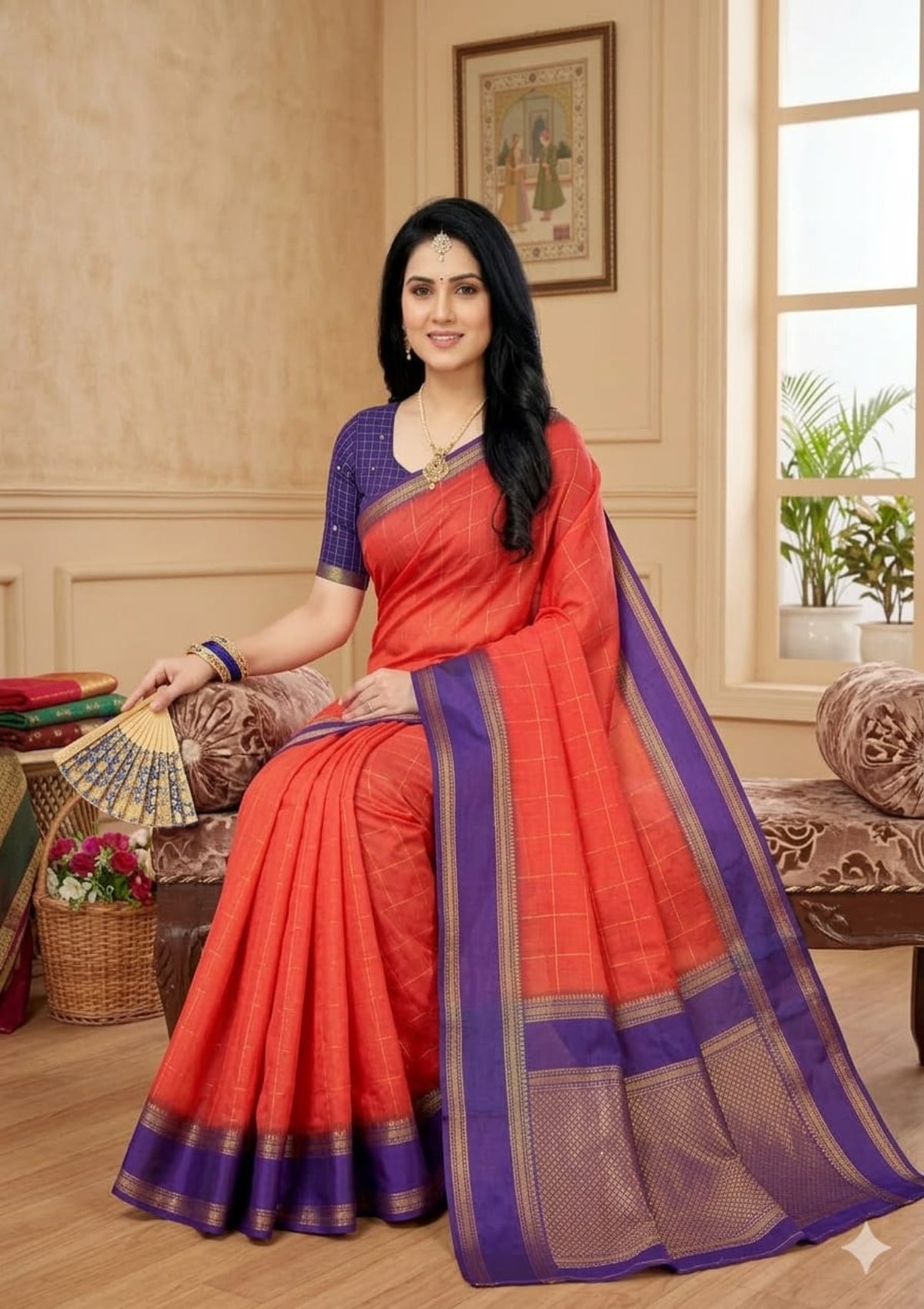 Royal Magenta & Forest Green Banarasi Soft Silk Saree with Antique Gold Zari Floral Jaal and Tassels - D00025