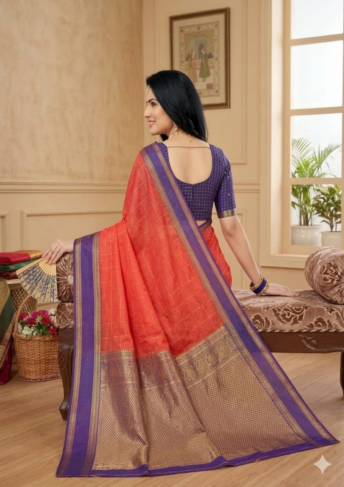 Royal Magenta & Forest Green Banarasi Soft Silk Saree with Antique Gold Zari Floral Jaal and Tassels - D00025