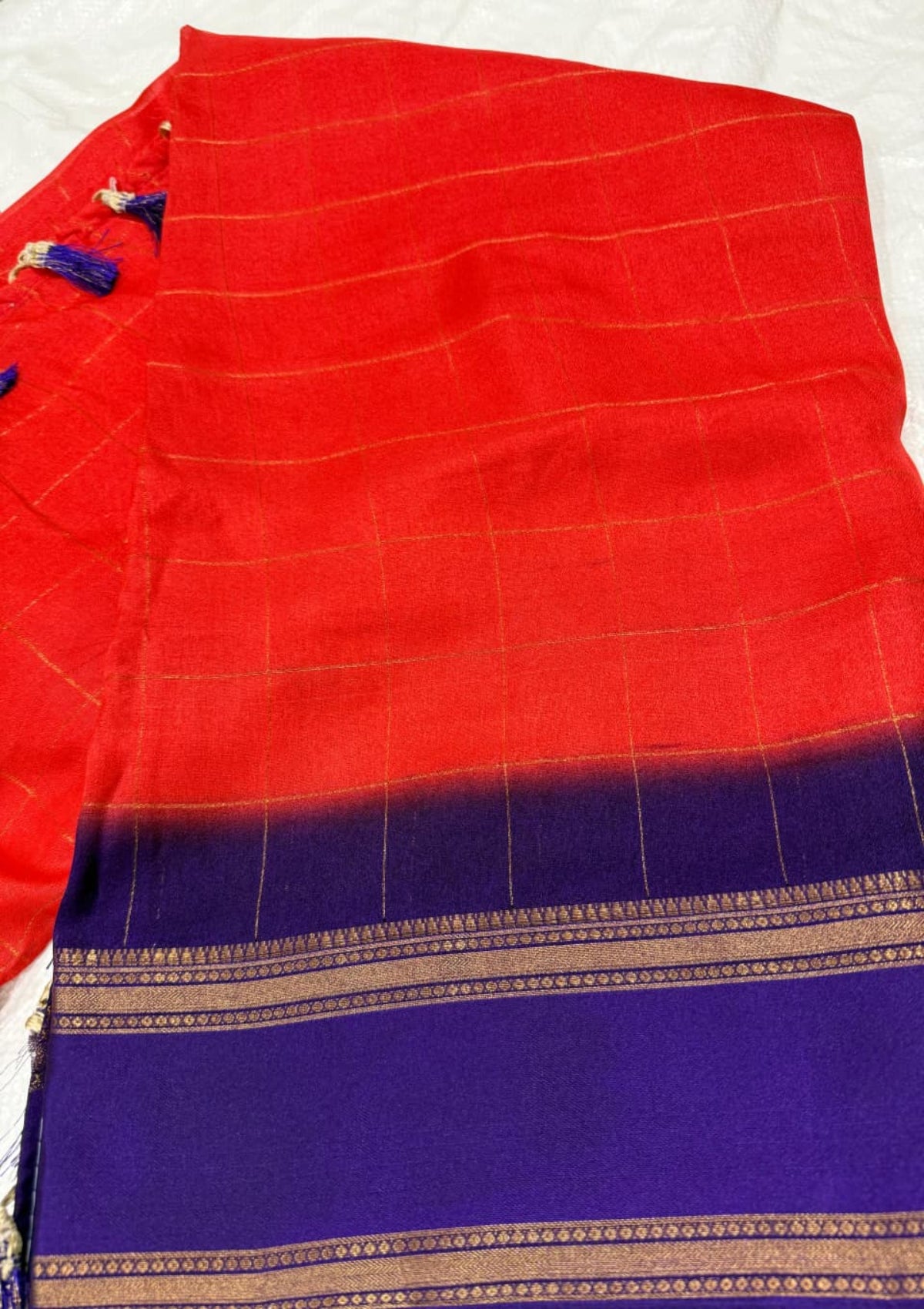 Royal Magenta & Forest Green Banarasi Soft Silk Saree with Antique Gold Zari Floral Jaal and Tassels - D00025