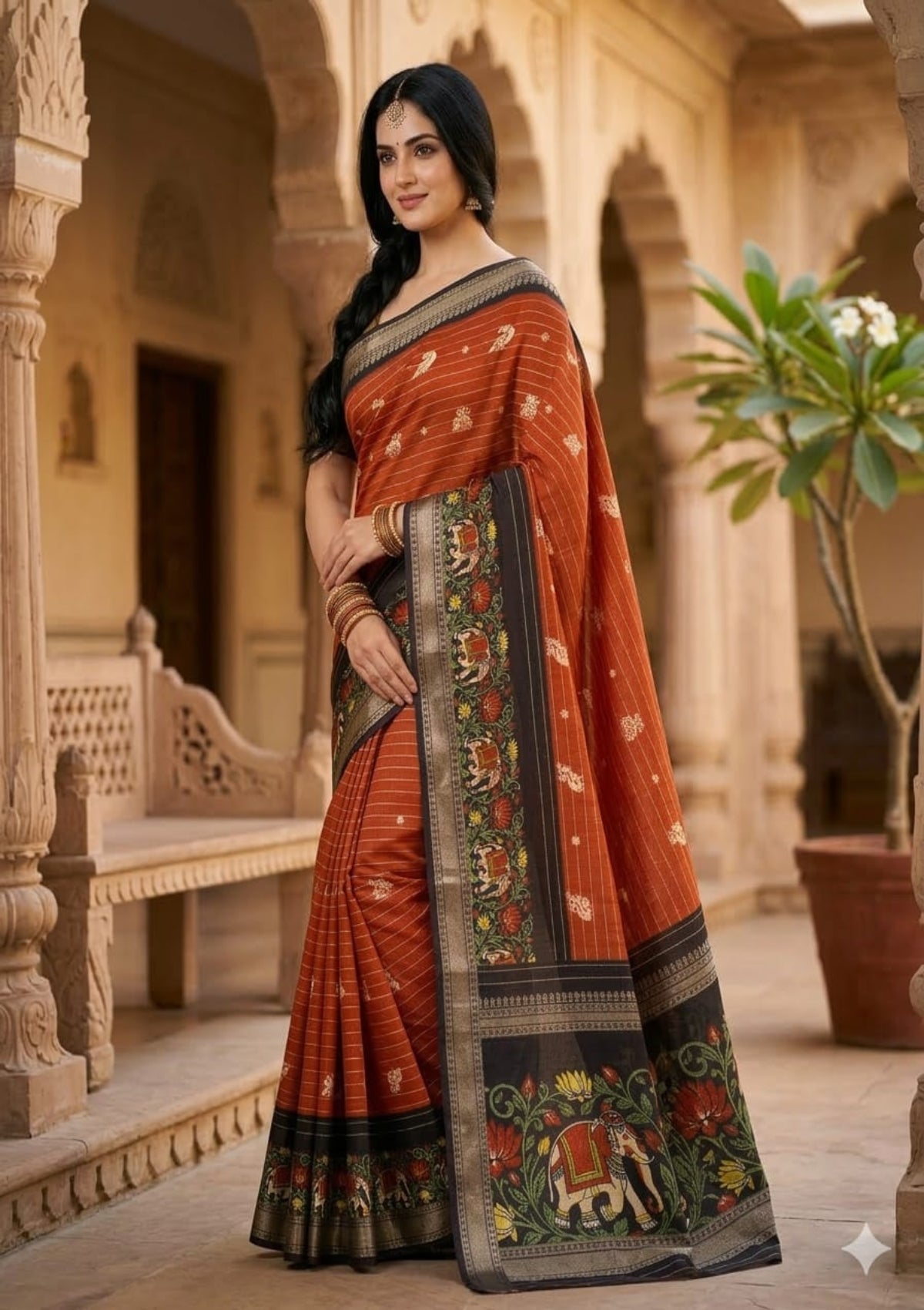 Banarasi Soft Silk Saree with Antique Gold Zari Weaving and Floral Butti - D00024