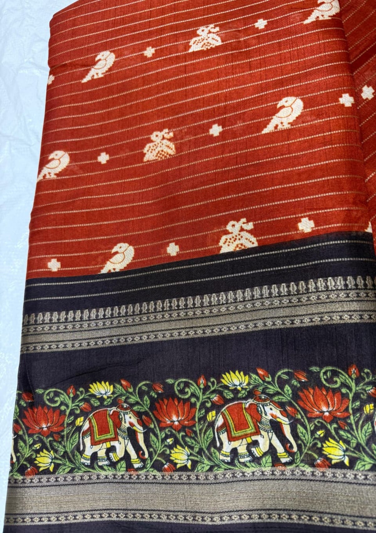 Banarasi Soft Silk Saree with Antique Gold Zari Weaving and Floral Butti - D00024