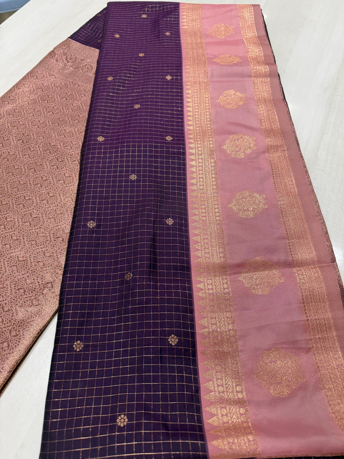 Elegant Wine & Charcoal Grey Chanderi Silk Saree - D00042