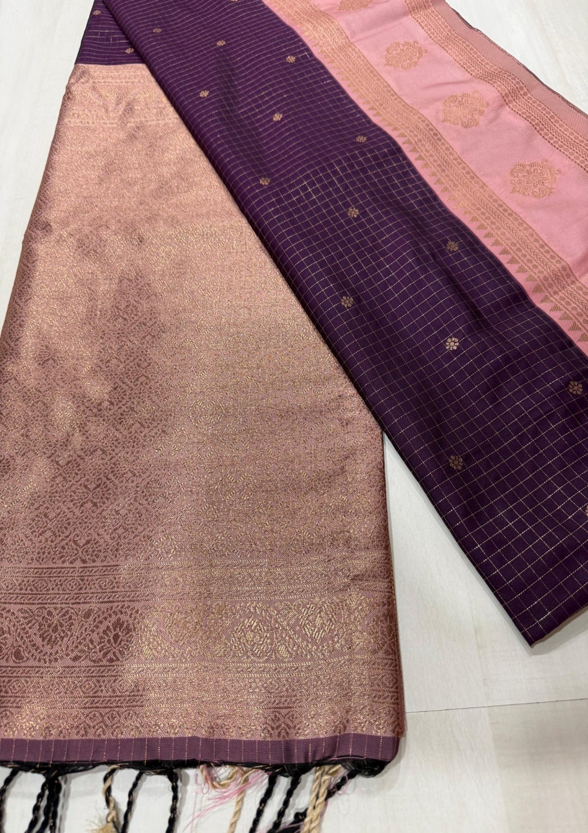 Elegant Wine & Charcoal Grey Chanderi Silk Saree - D00042